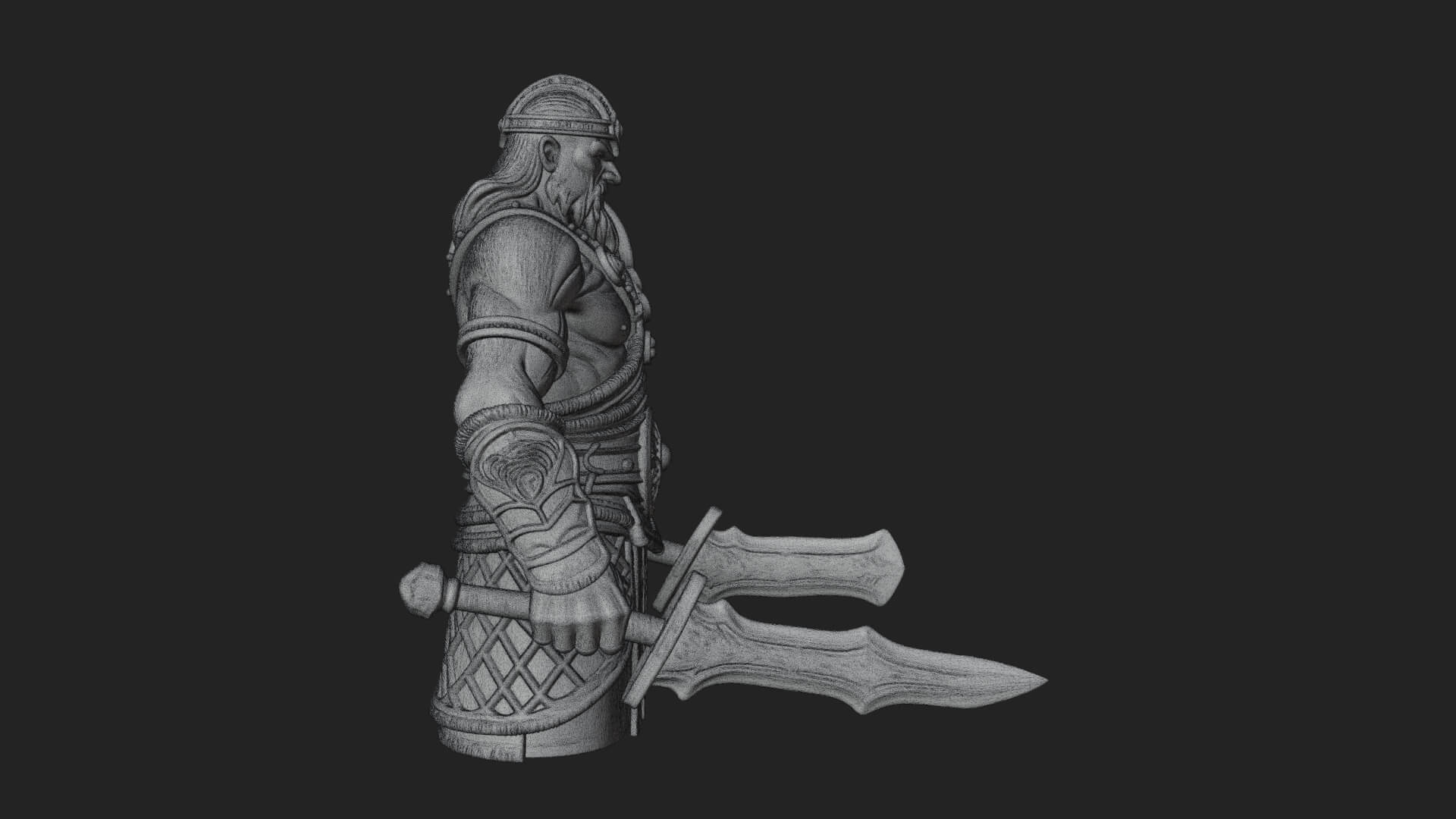 Twin Blade Old Warrior Statue Design 1 3D Print Model 3D Model