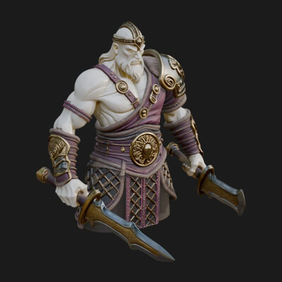 Twin Blade Old Warrior Statue Design 1 3D Print Model