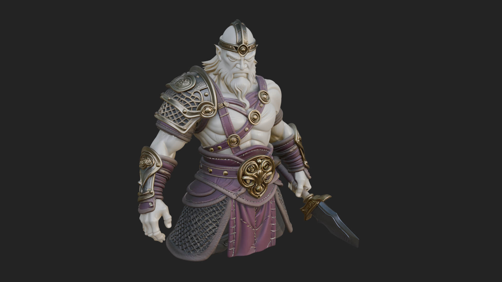 Twin Blade Old Warrior Statue Design 2 3D Print Model 3D Model