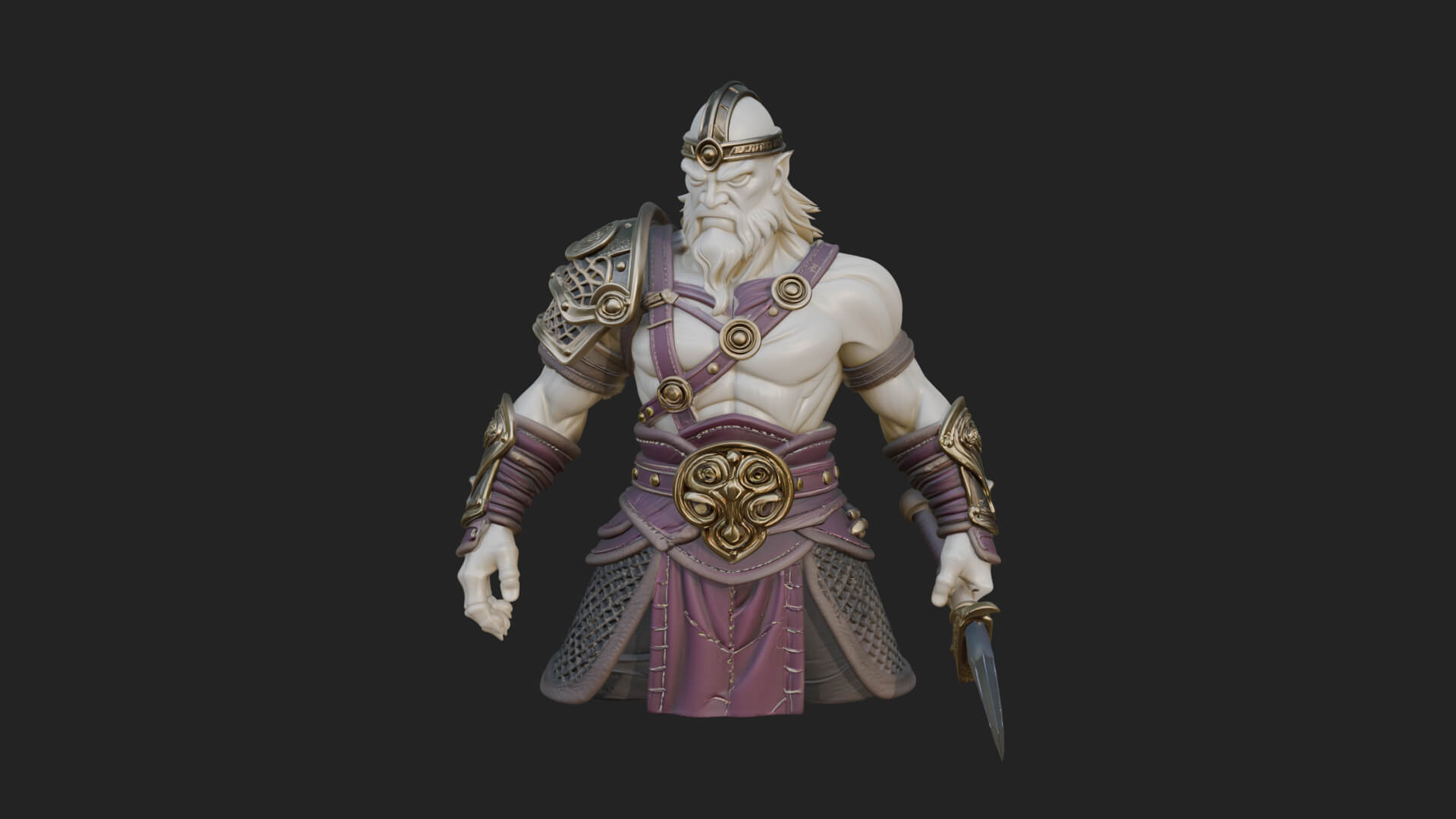 Twin Blade Old Warrior Statue Design 2 3D Print Model 3D Model