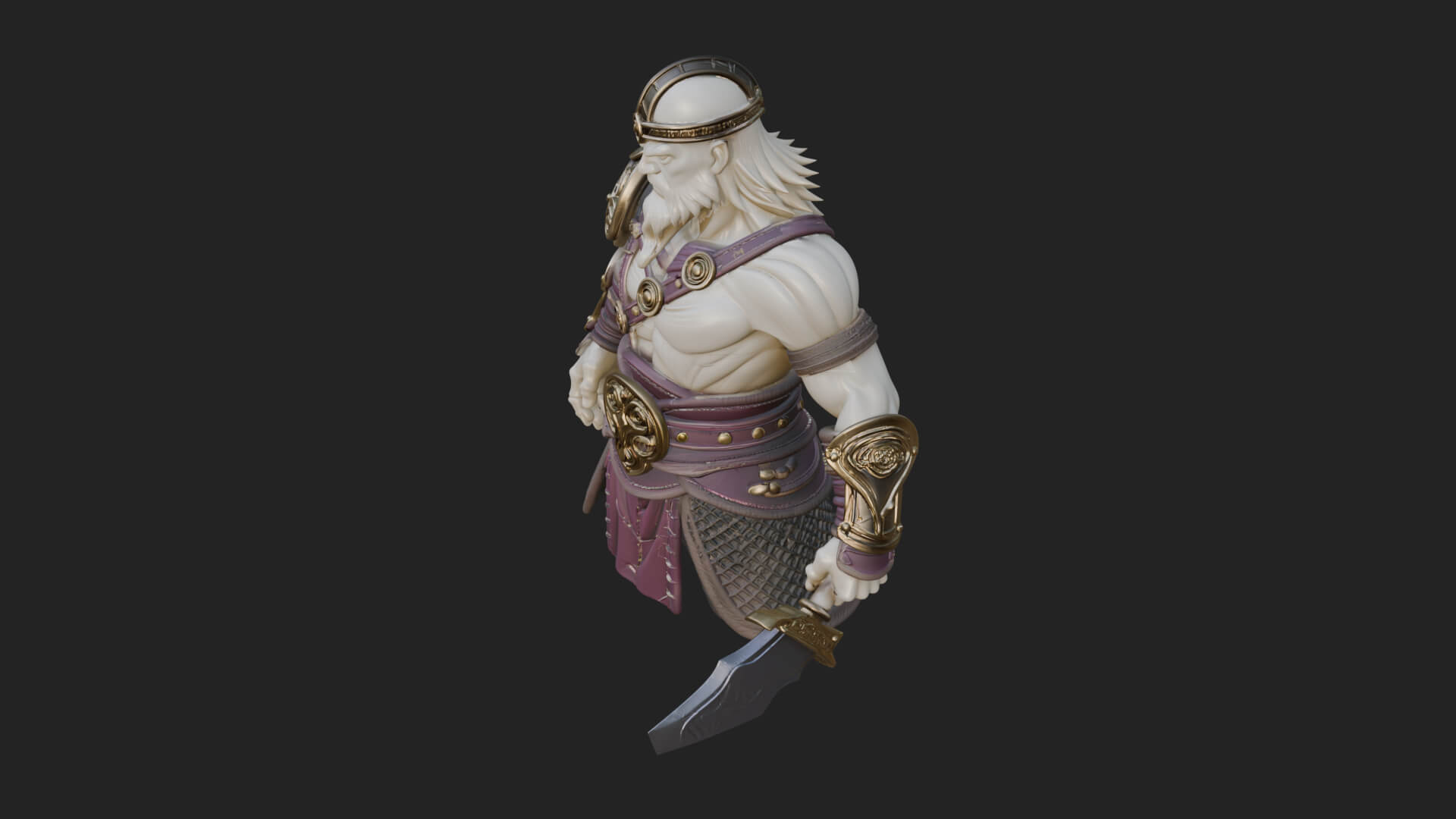 Twin Blade Old Warrior Statue Design 2 3D Print Model 3D Model