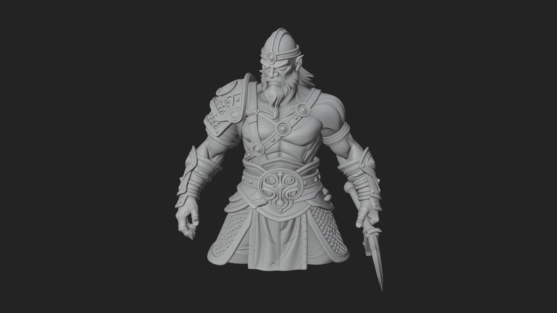 Twin Blade Old Warrior Statue Design 2 3D Print Model 3D Model