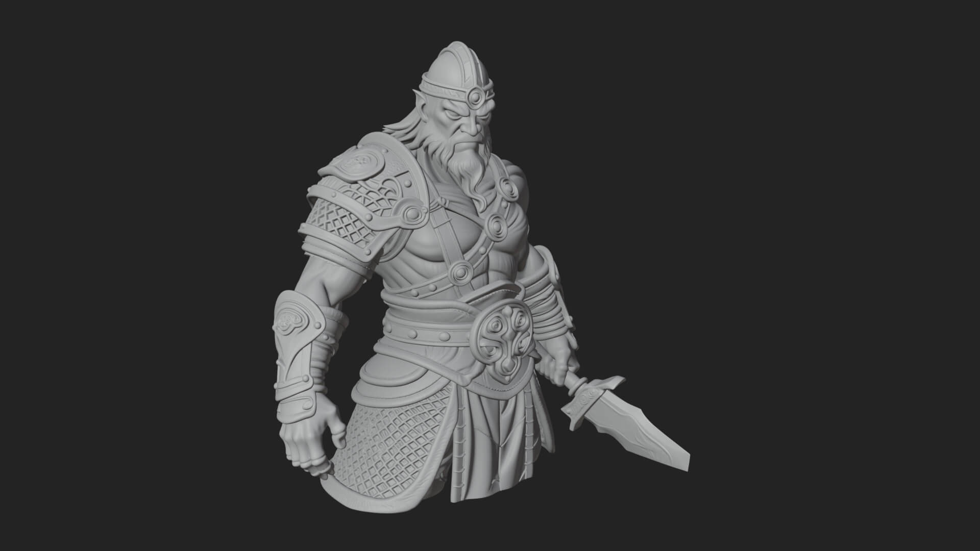 Twin Blade Old Warrior Statue Design 2 3D Print Model 3D Model