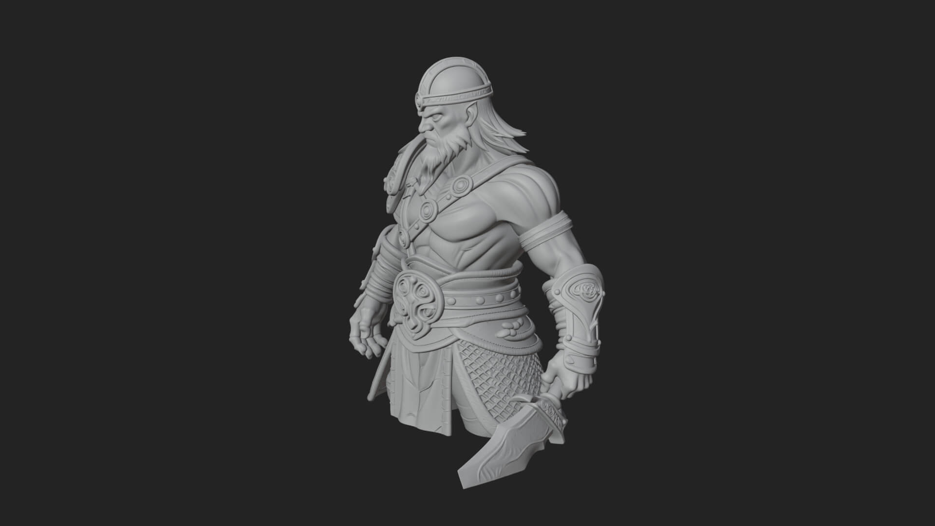 Twin Blade Old Warrior Statue Design 2 3D Print Model 3D Model
