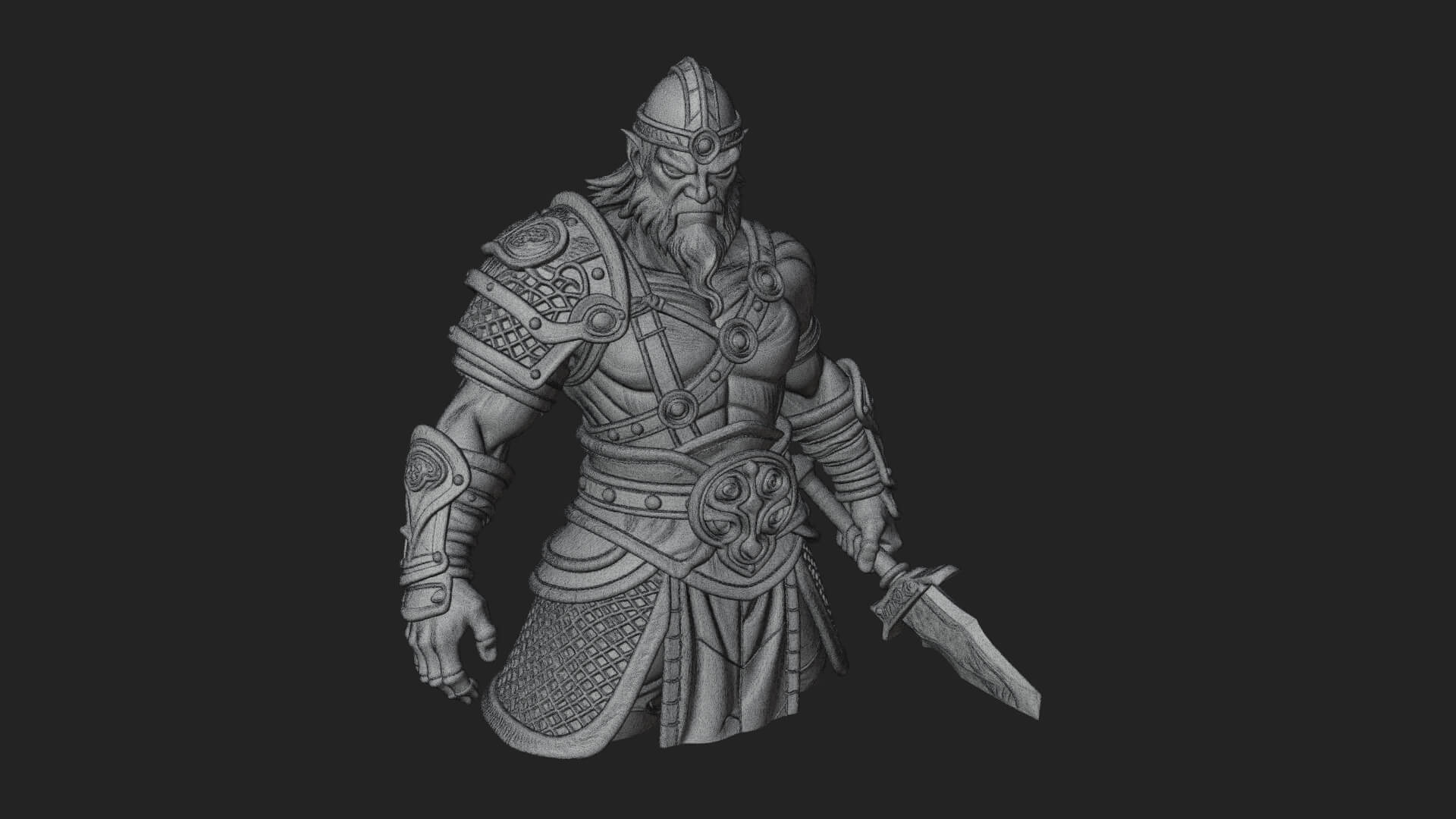 Twin Blade Old Warrior Statue Design 2 3D Print Model 3D Model