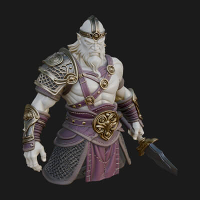 Twin Blade Old Warrior Statue Design 2 3D Print Model