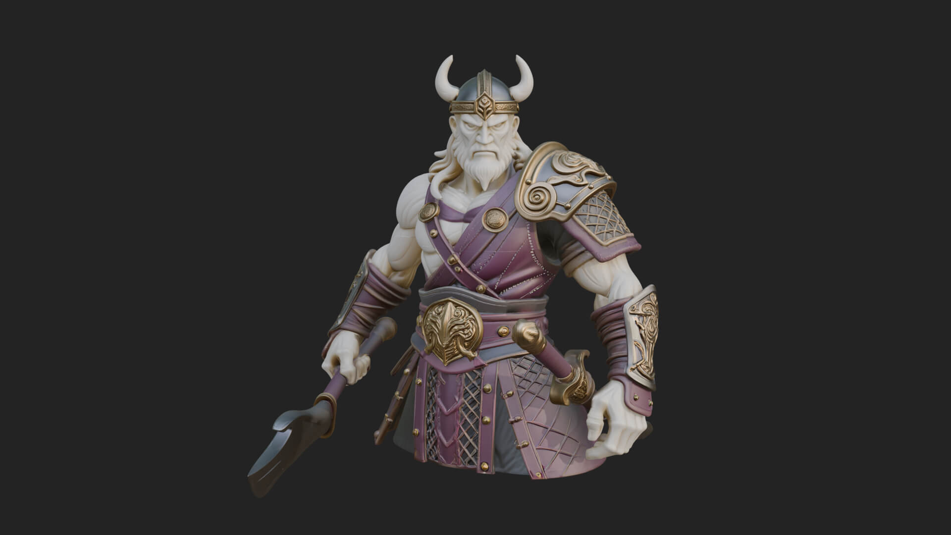 Twin Blade Old Warrior Statue Design 3 3D Print Model 3D Model