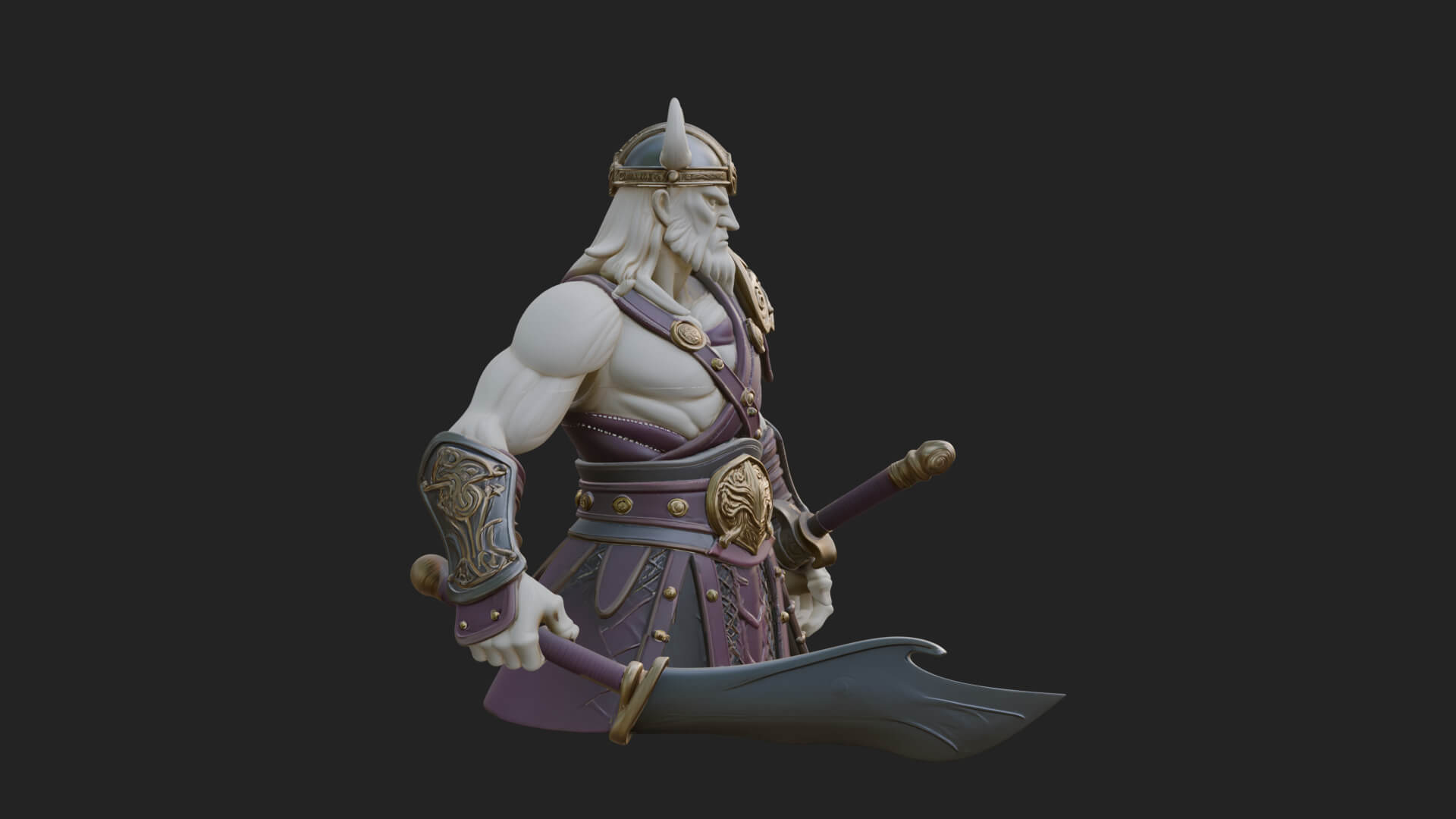 Twin Blade Old Warrior Statue Design 3 3D Print Model 3D Model