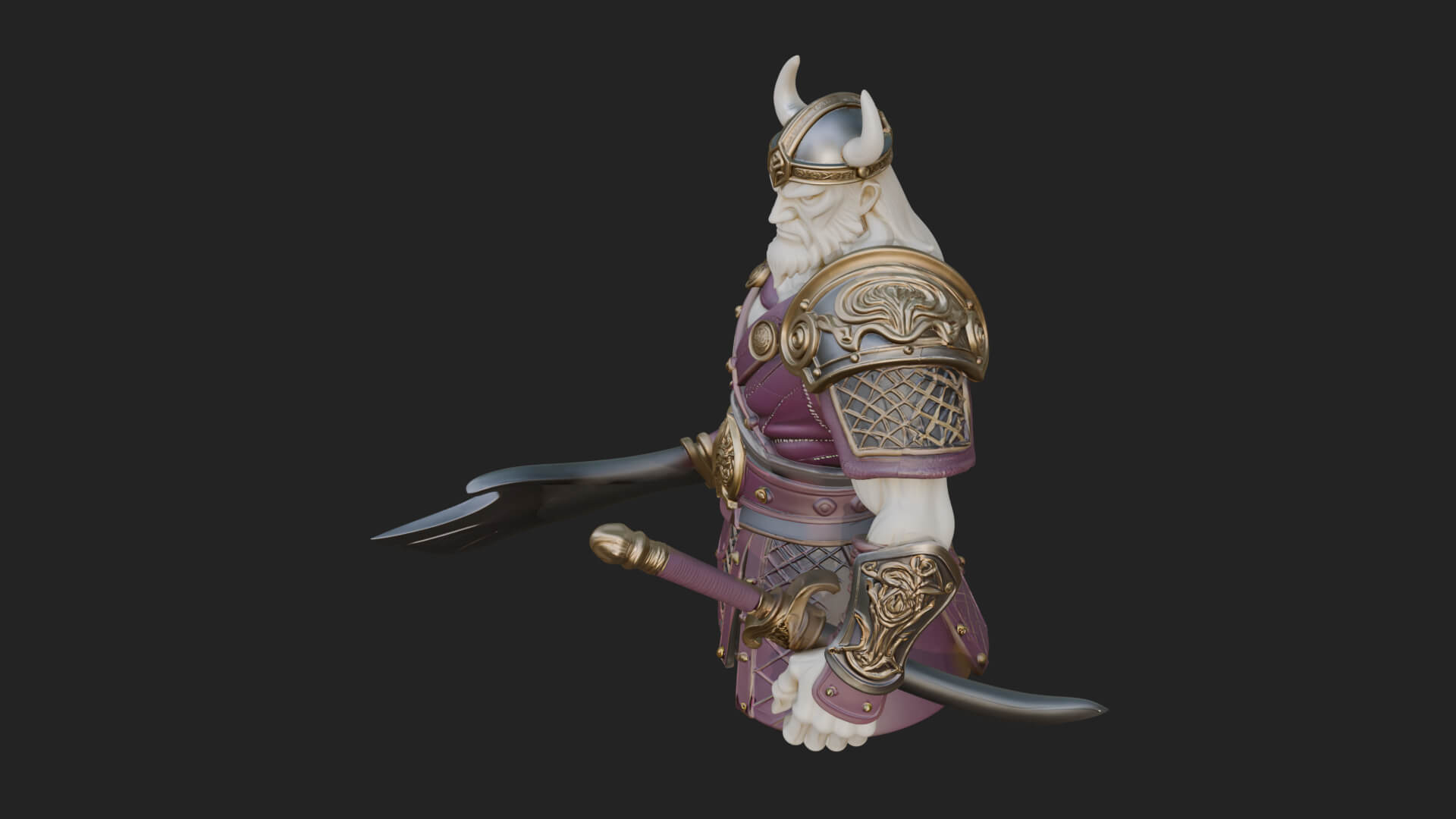 Twin Blade Old Warrior Statue Design 3 3D Print Model 3D Model