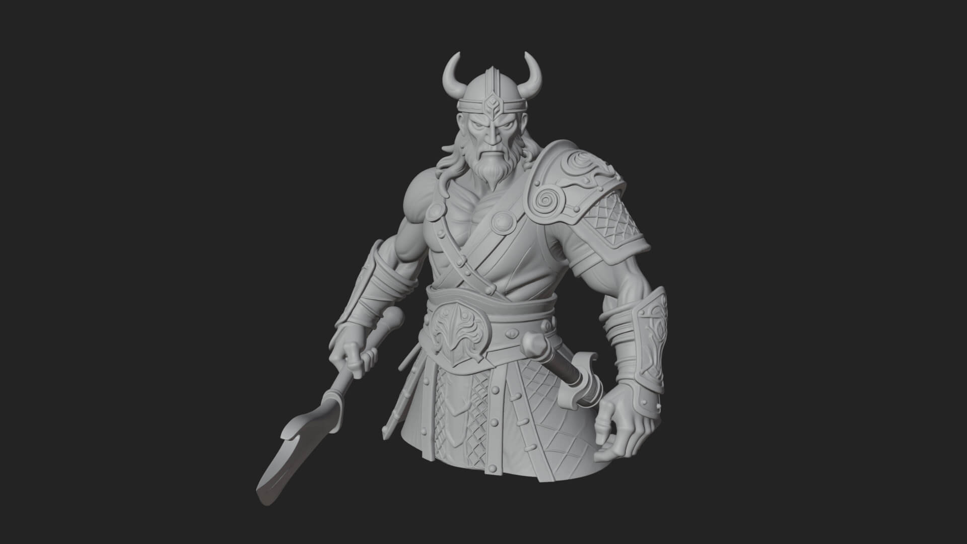 Twin Blade Old Warrior Statue Design 3 3D Print Model 3D Model