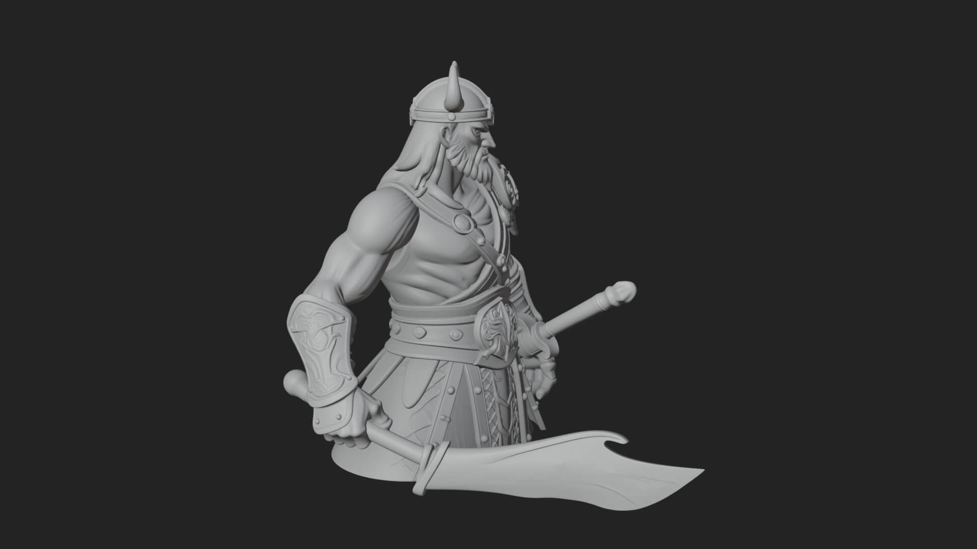 Twin Blade Old Warrior Statue Design 3 3D Print Model 3D Model