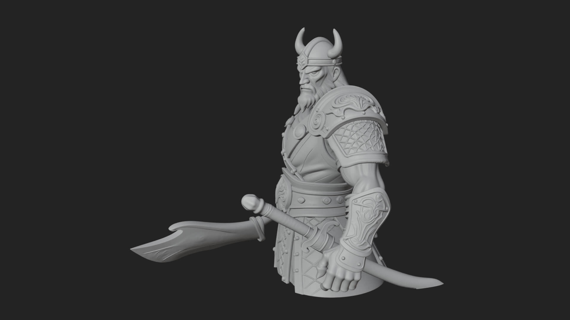 Twin Blade Old Warrior Statue Design 3 3D Print Model 3D Model