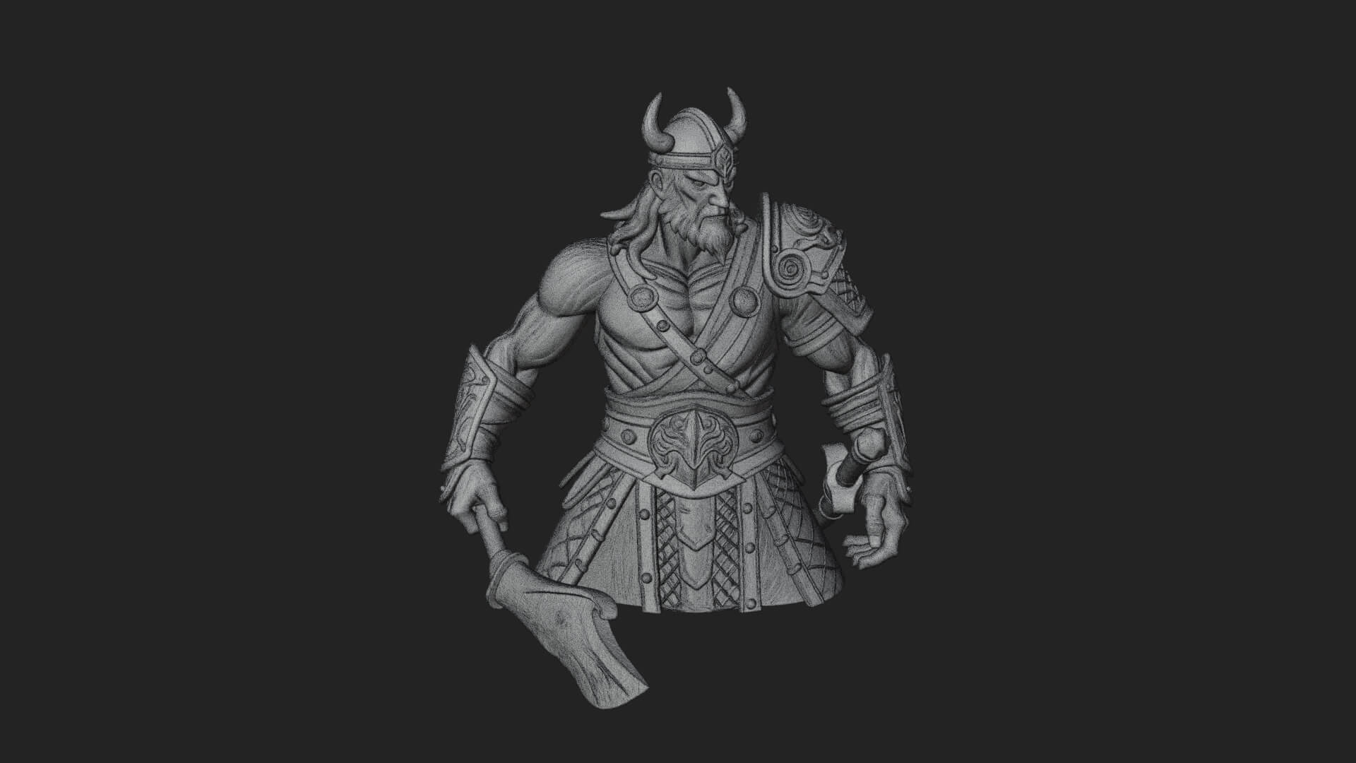 Twin Blade Old Warrior Statue Design 3 3D Print Model 3D Model
