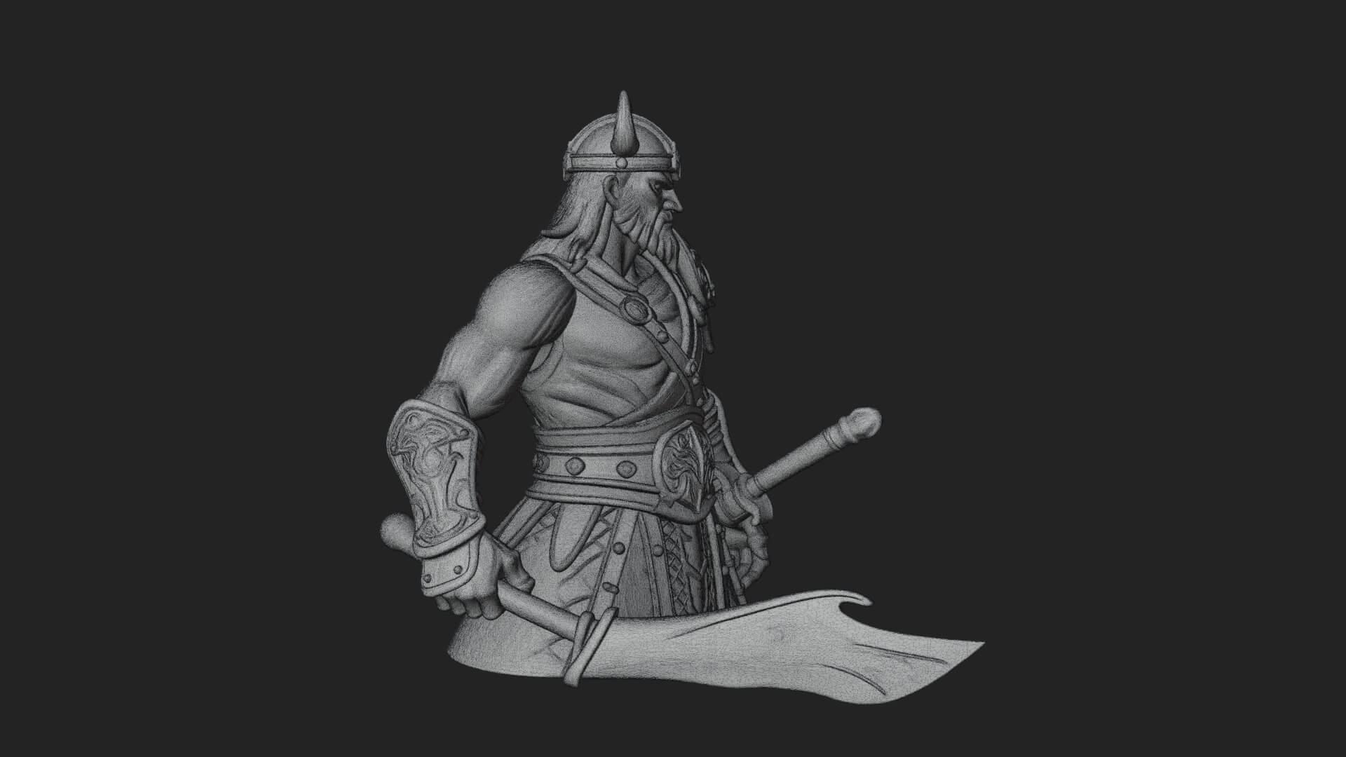 Twin Blade Old Warrior Statue Design 3 3D Print Model 3D Model