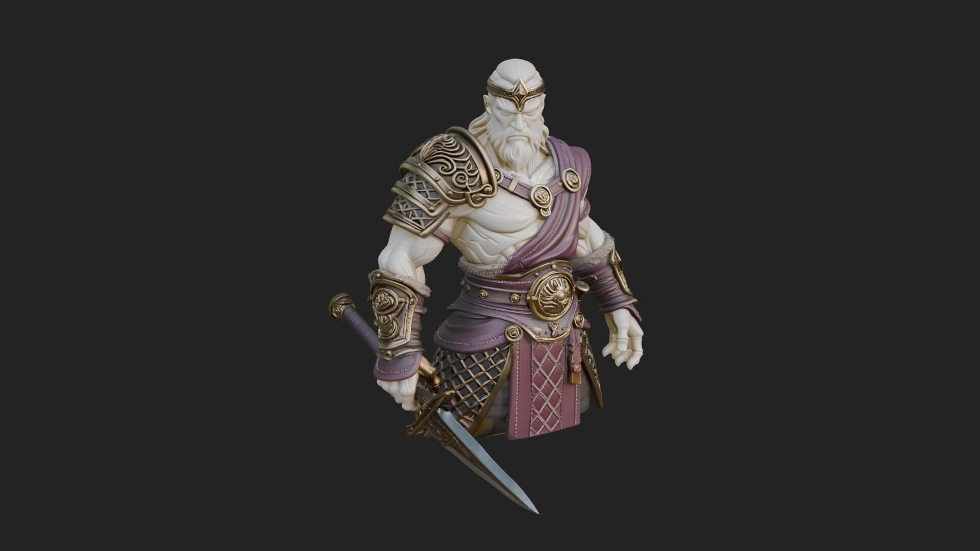 Twin Blade Old Warrior Statue Design 4 3D Print Model 3D Model