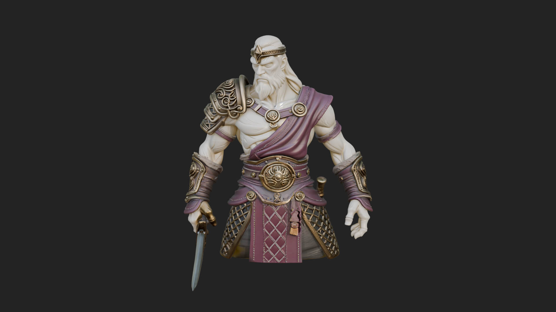 Twin Blade Old Warrior Statue Design 4 3D Print Model 3D Model