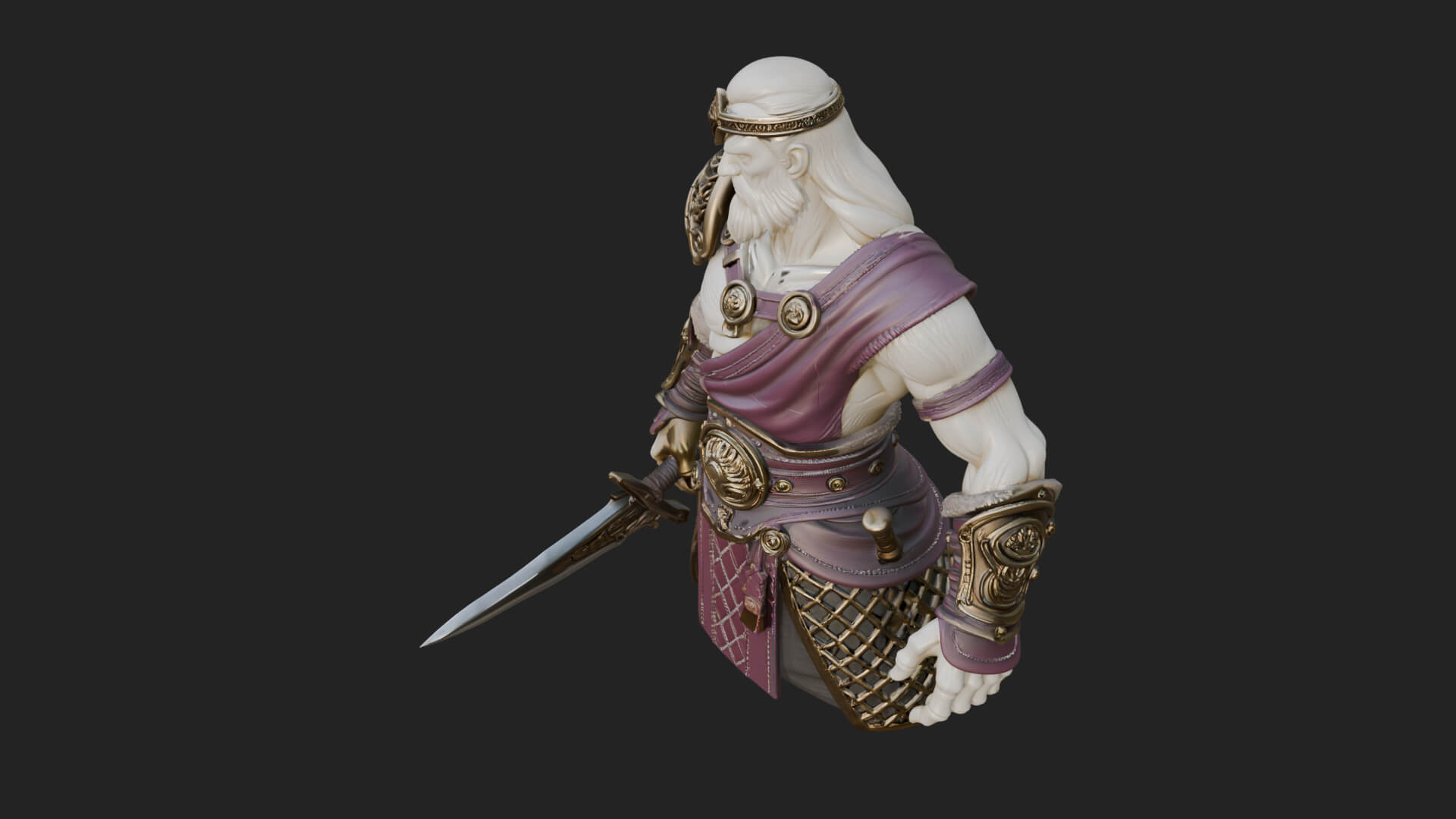 Twin Blade Old Warrior Statue Design 4 3D Print Model 3D Model
