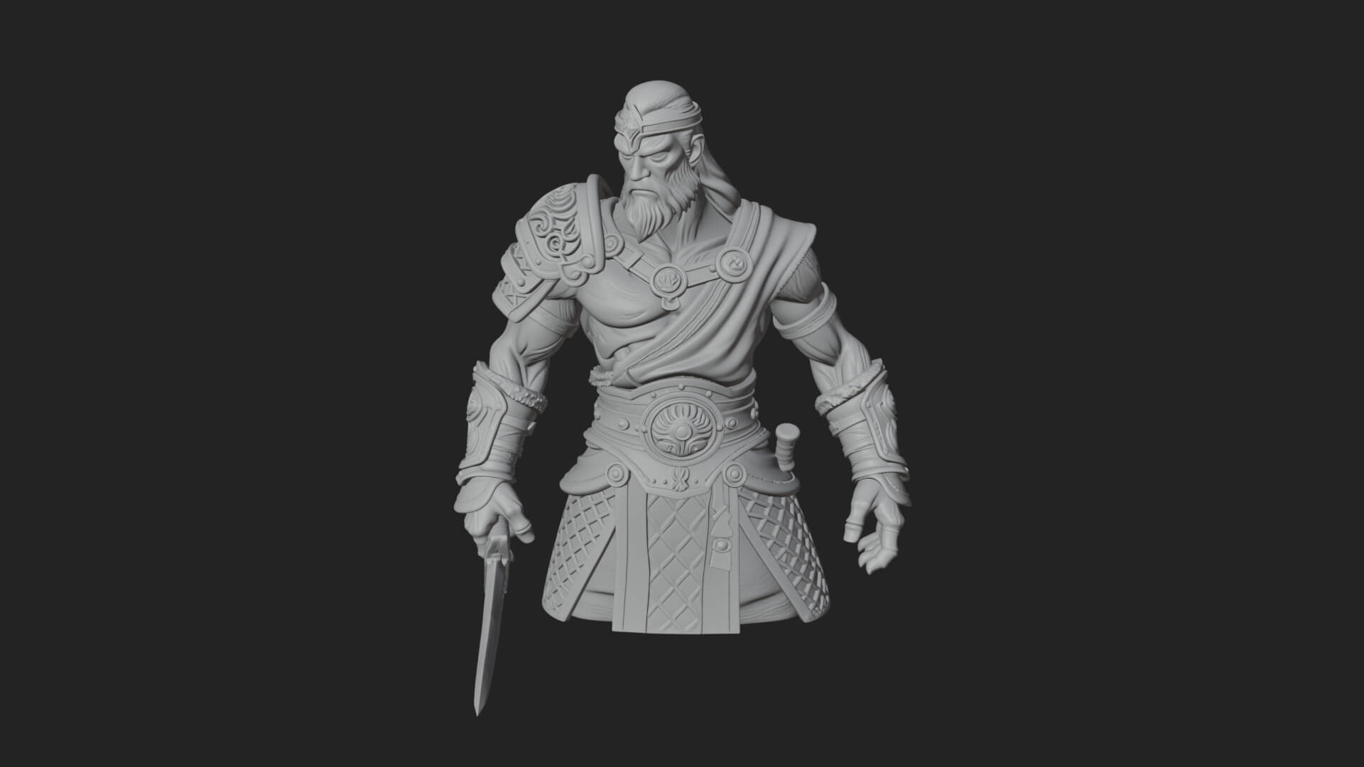 Twin Blade Old Warrior Statue Design 4 3D Print Model 3D Model