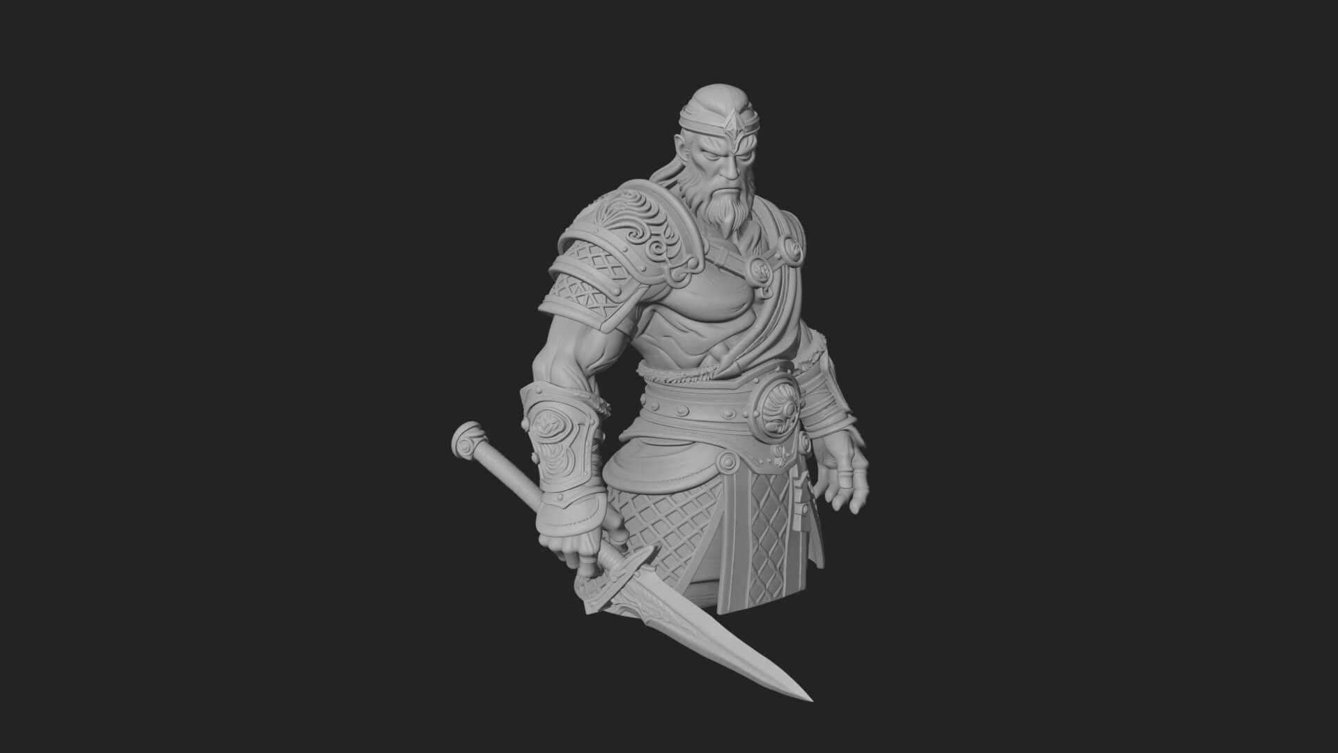 Twin Blade Old Warrior Statue Design 4 3D Print Model 3D Model