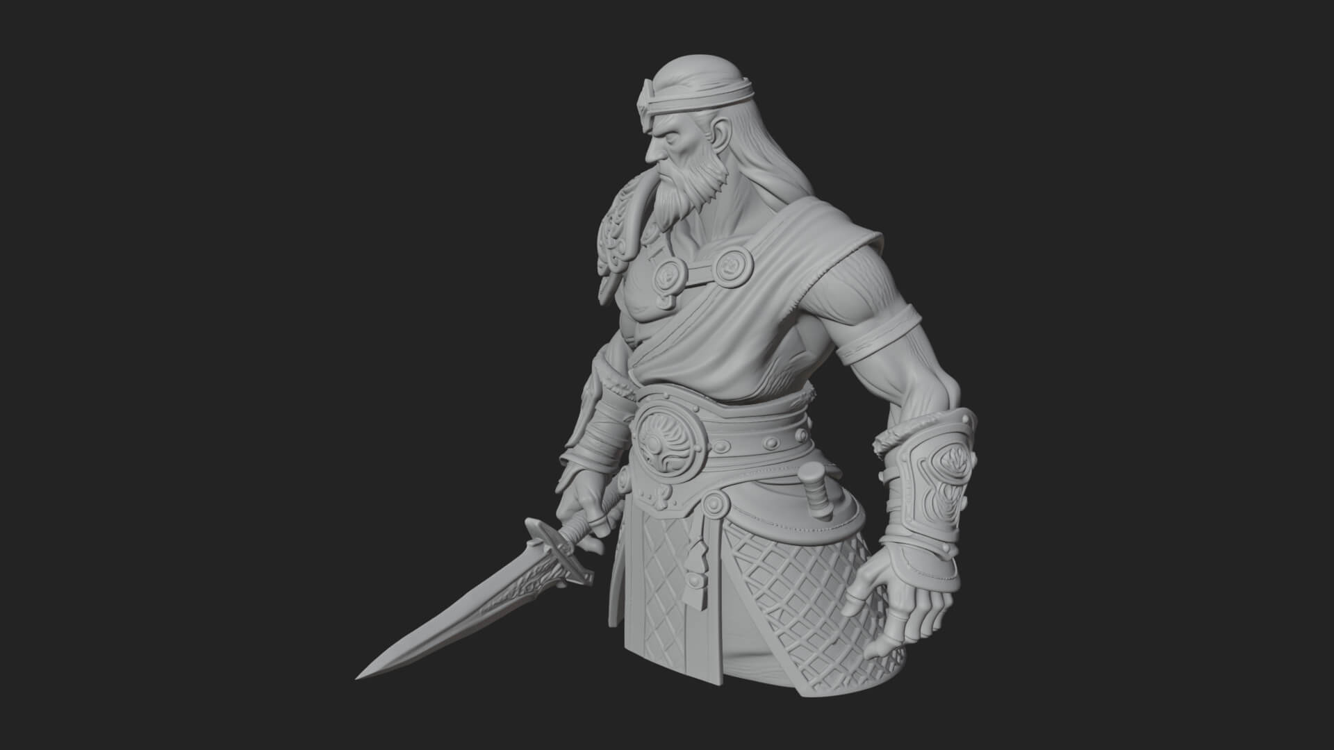 Twin Blade Old Warrior Statue Design 4 3D Print Model 3D Model