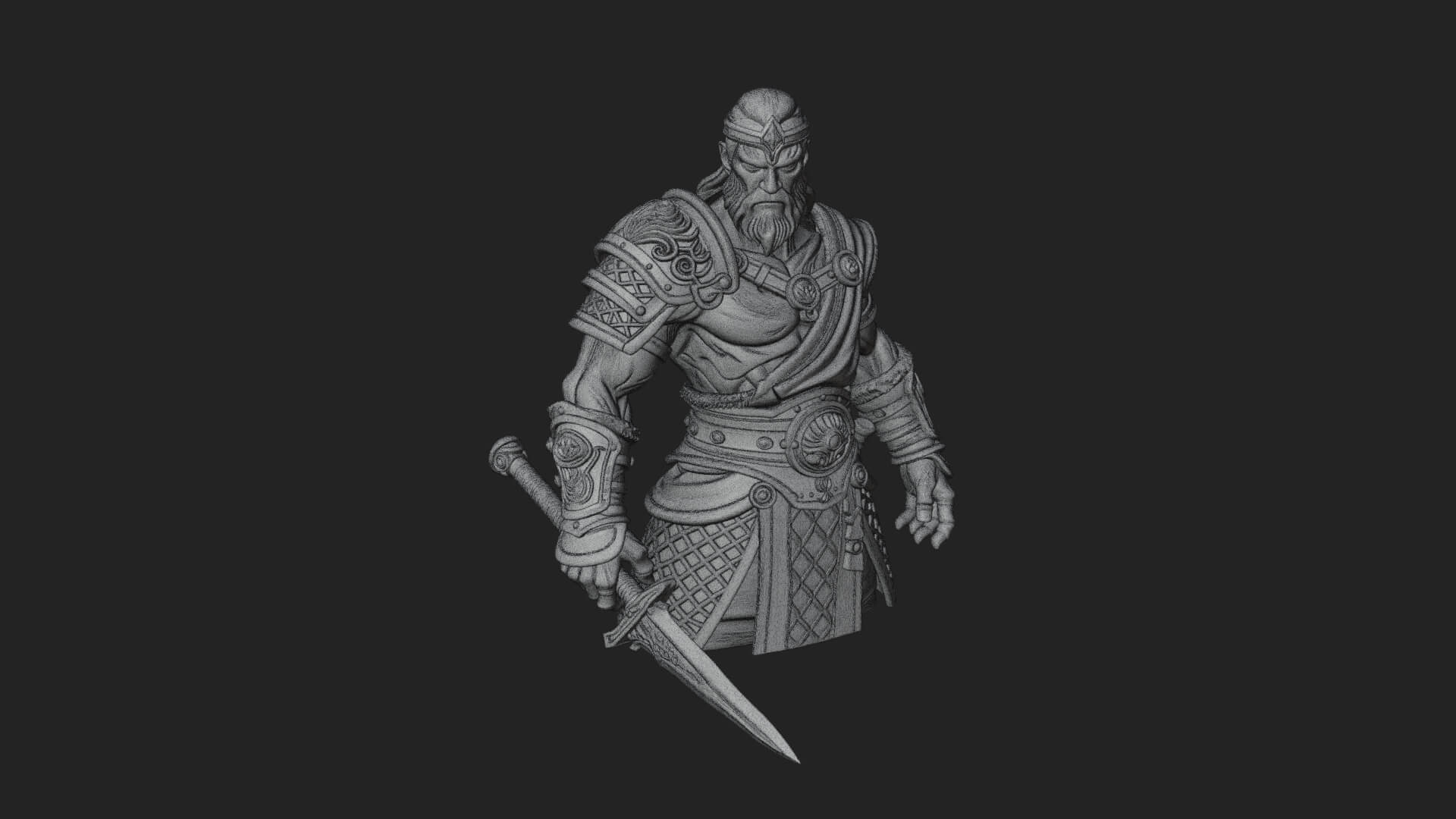 Twin Blade Old Warrior Statue Design 4 3D Print Model 3D Model