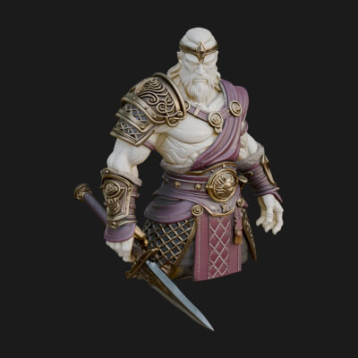 Twin Blade Old Warrior Statue Design 4 3D Print Model