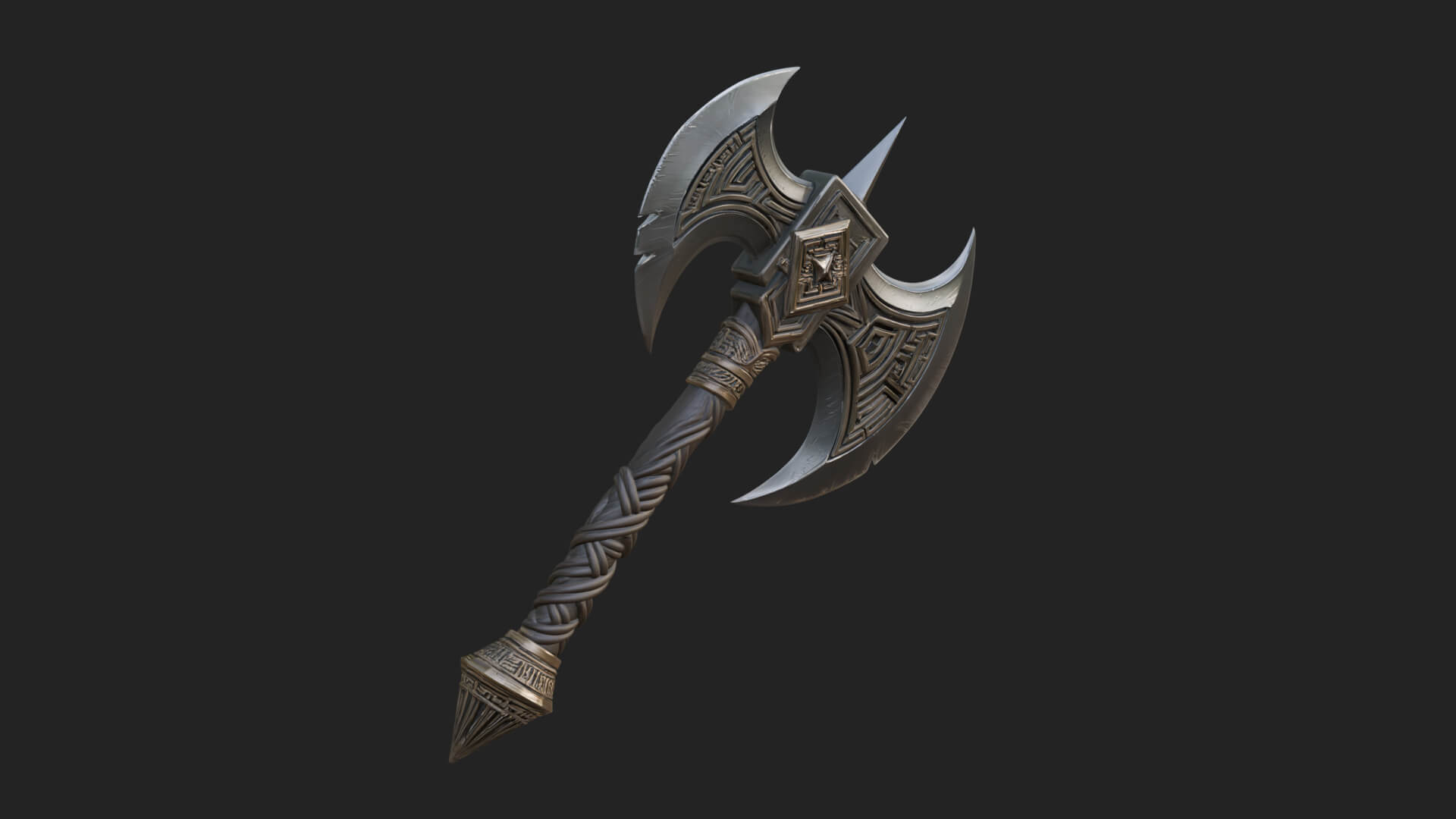 Twin Blade War Axe Model Design 12 3D Print Model 3D Model