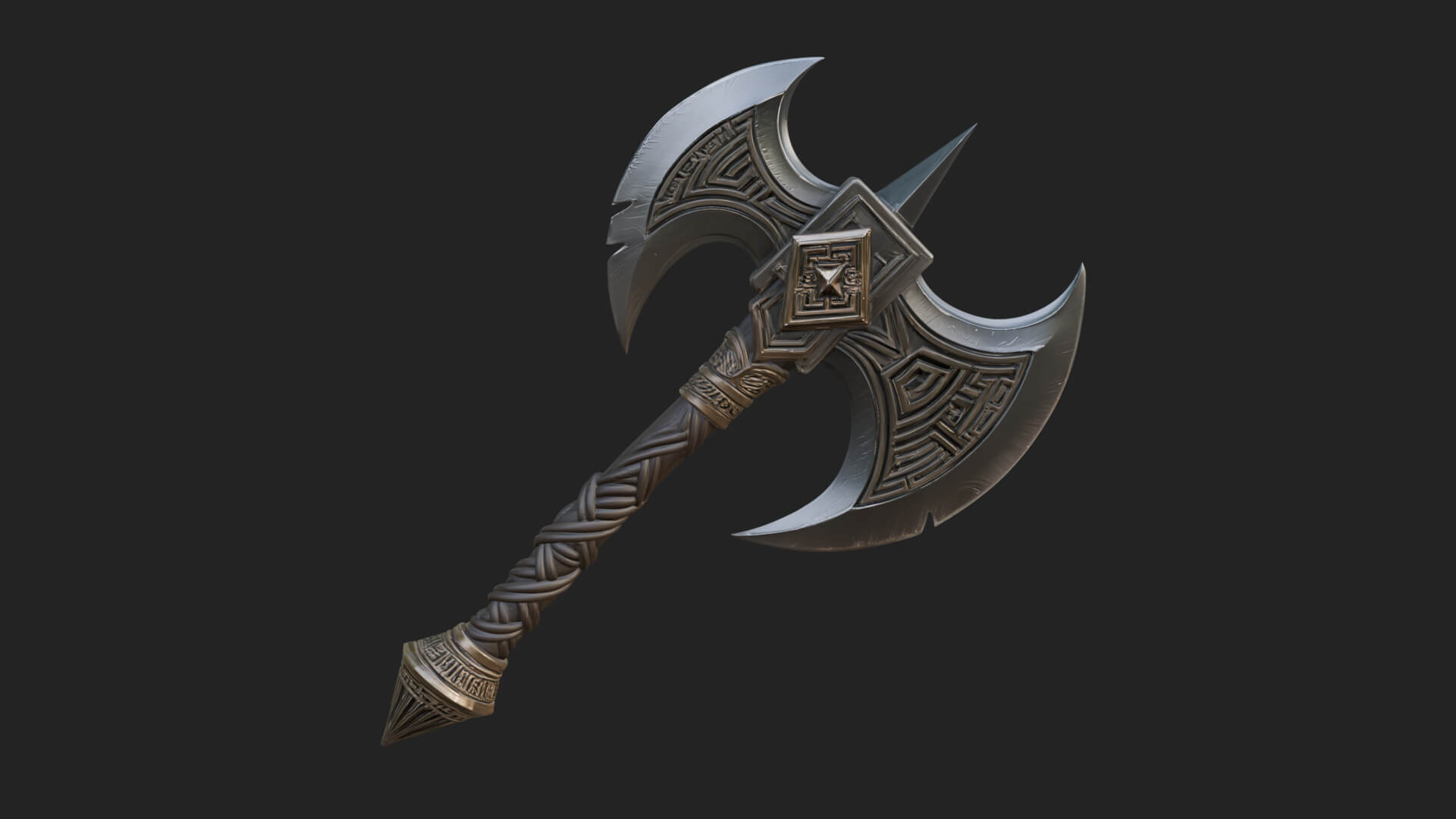 Twin Blade War Axe Model Design 12 3D Print Model 3D Model