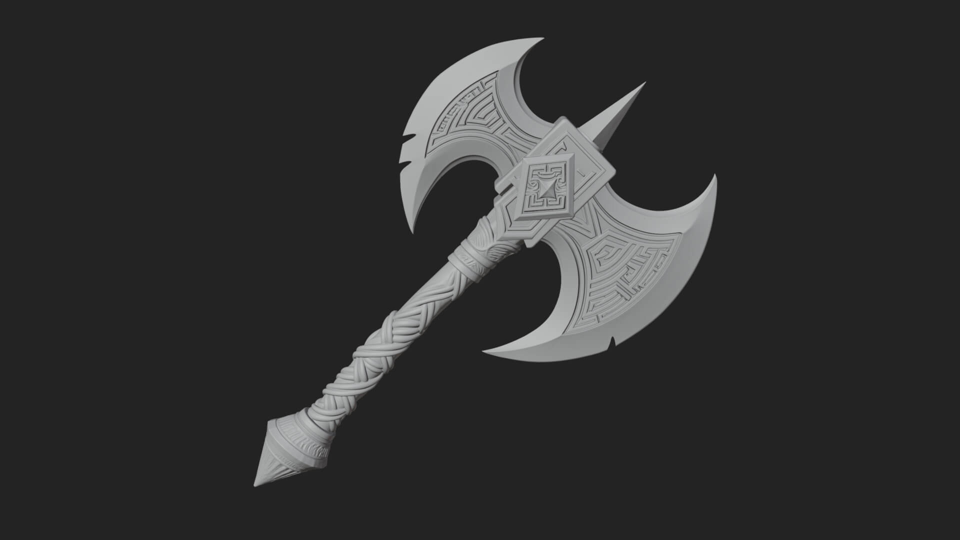 Twin Blade War Axe Model Design 12 3D Print Model 3D Model