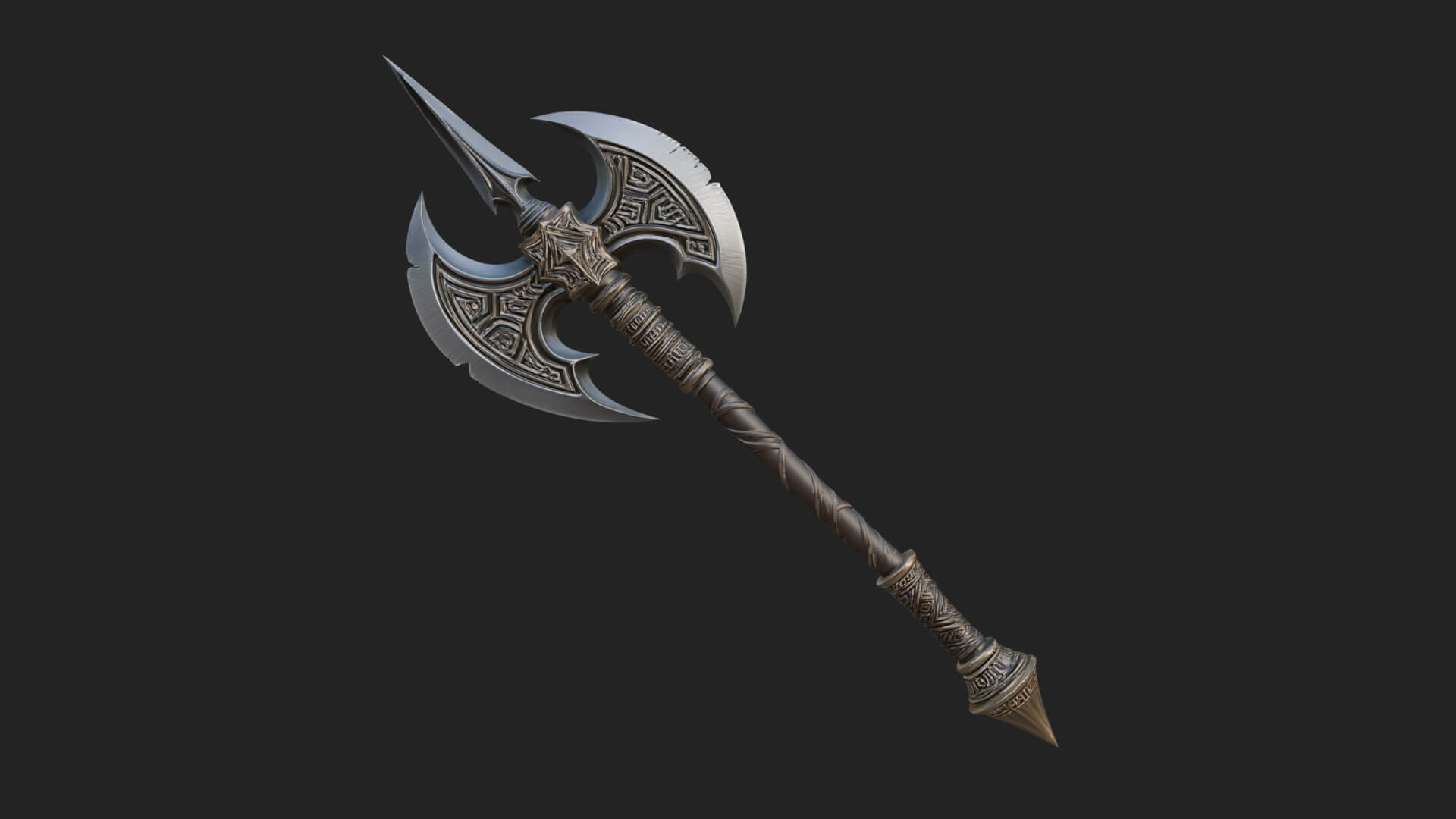 Twin Blade War Axe Model Design 2 3D Print Model 3D Model
