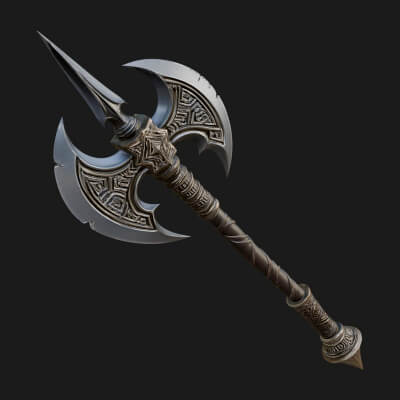 Twin Blade War Axe Model Design 2 3D Print Model