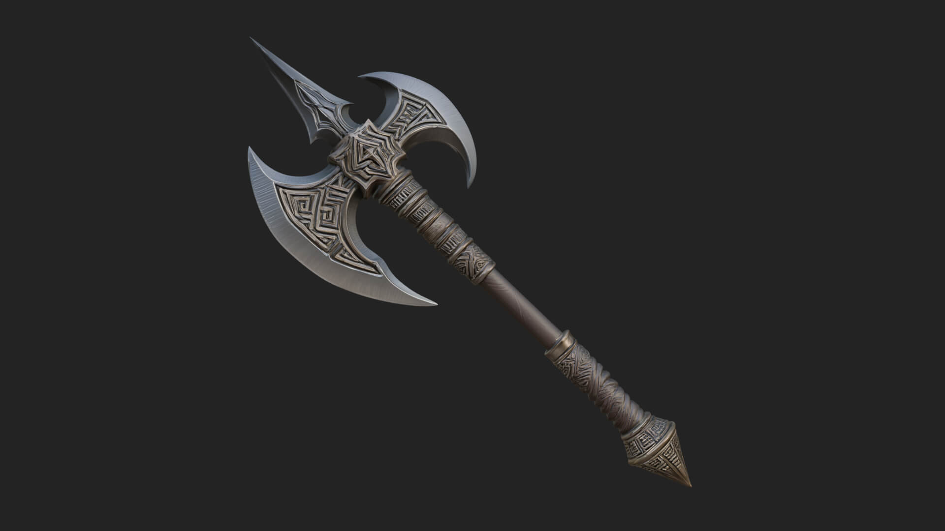 Twin Blade War Axe Model Design 4 3D Print Model 3D Model