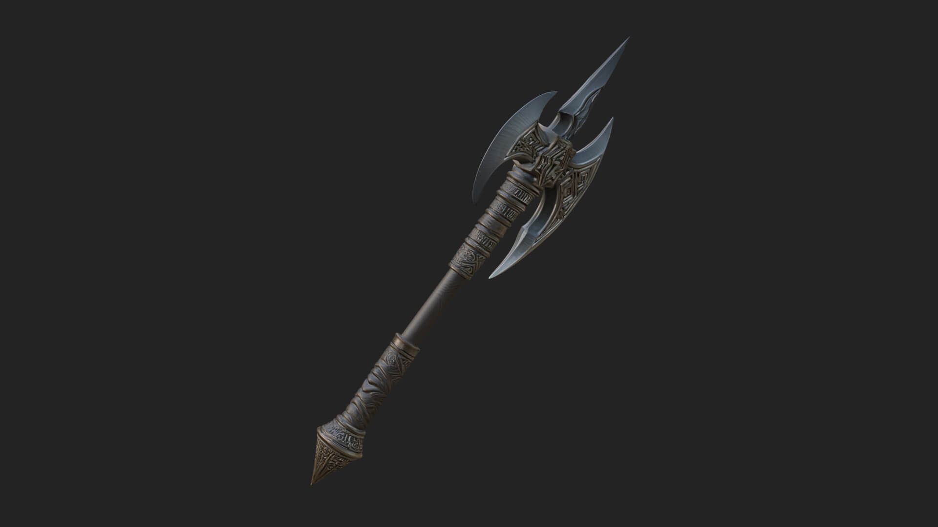 Twin Blade War Axe Model Design 4 3D Print Model 3D Model