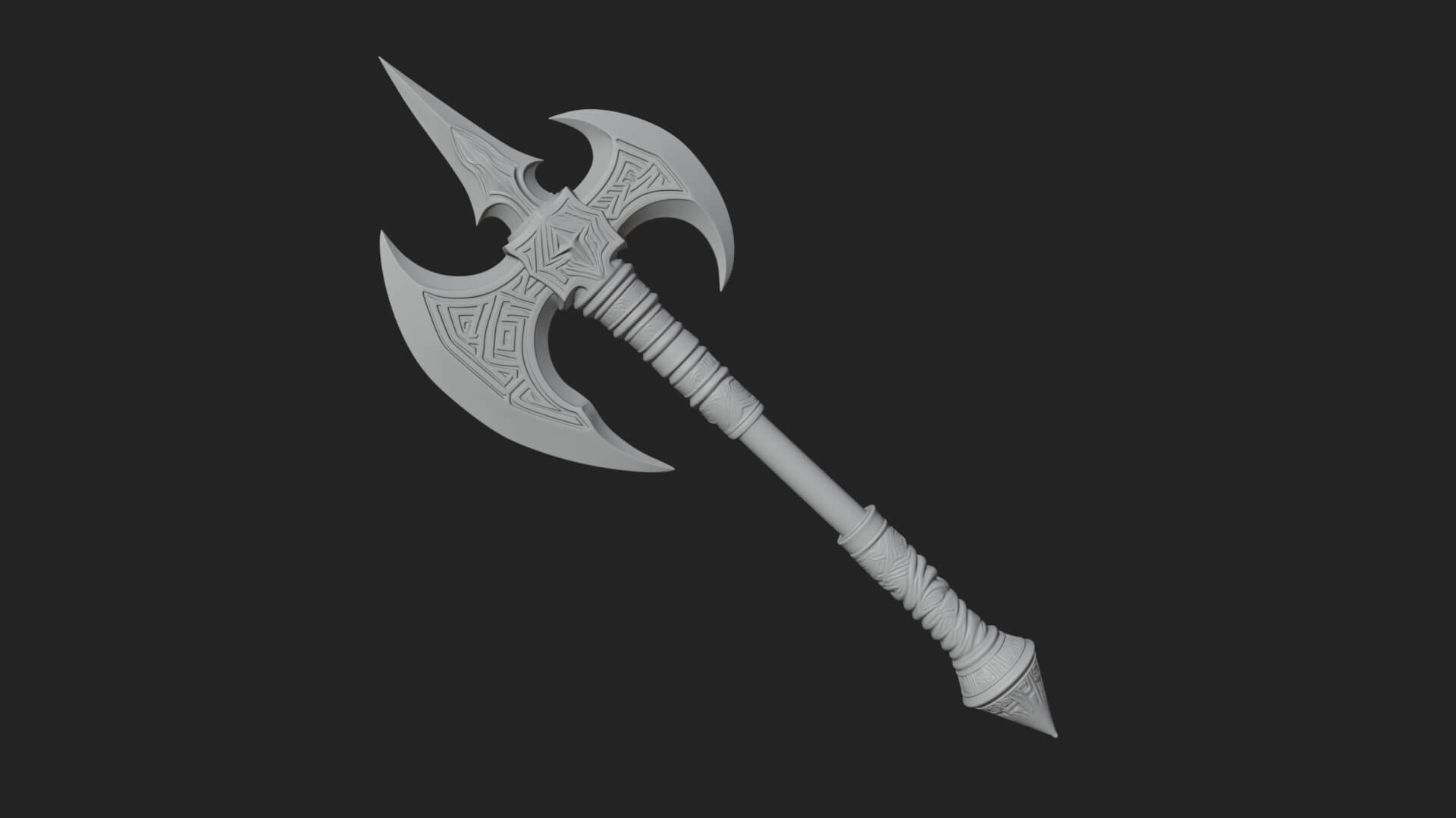 Twin Blade War Axe Model Design 4 3D Print Model 3D Model