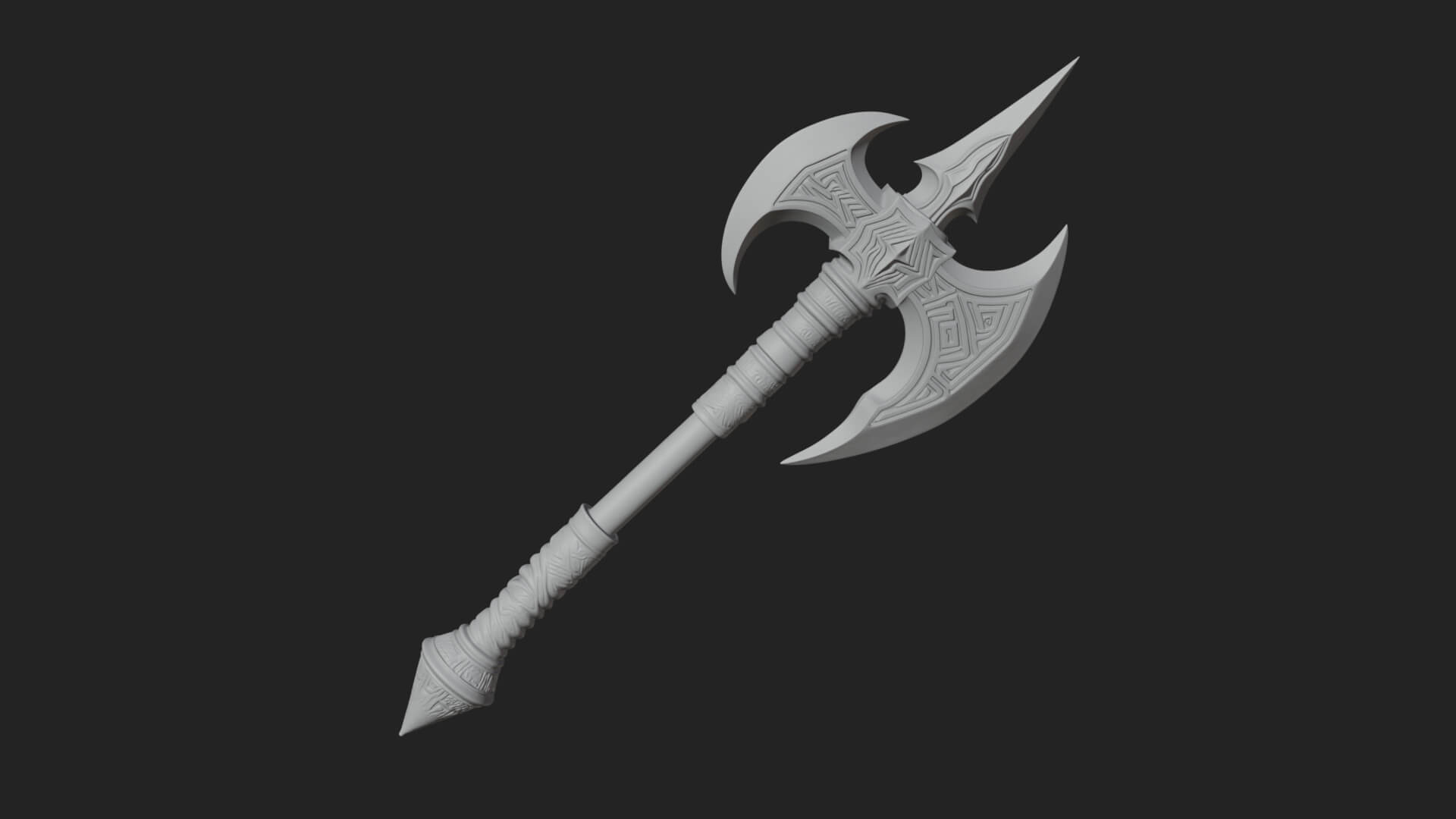 Twin Blade War Axe Model Design 4 3D Print Model 3D Model