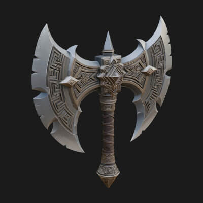 Twin Blade War Axe Model Design 6 3D Print Model
