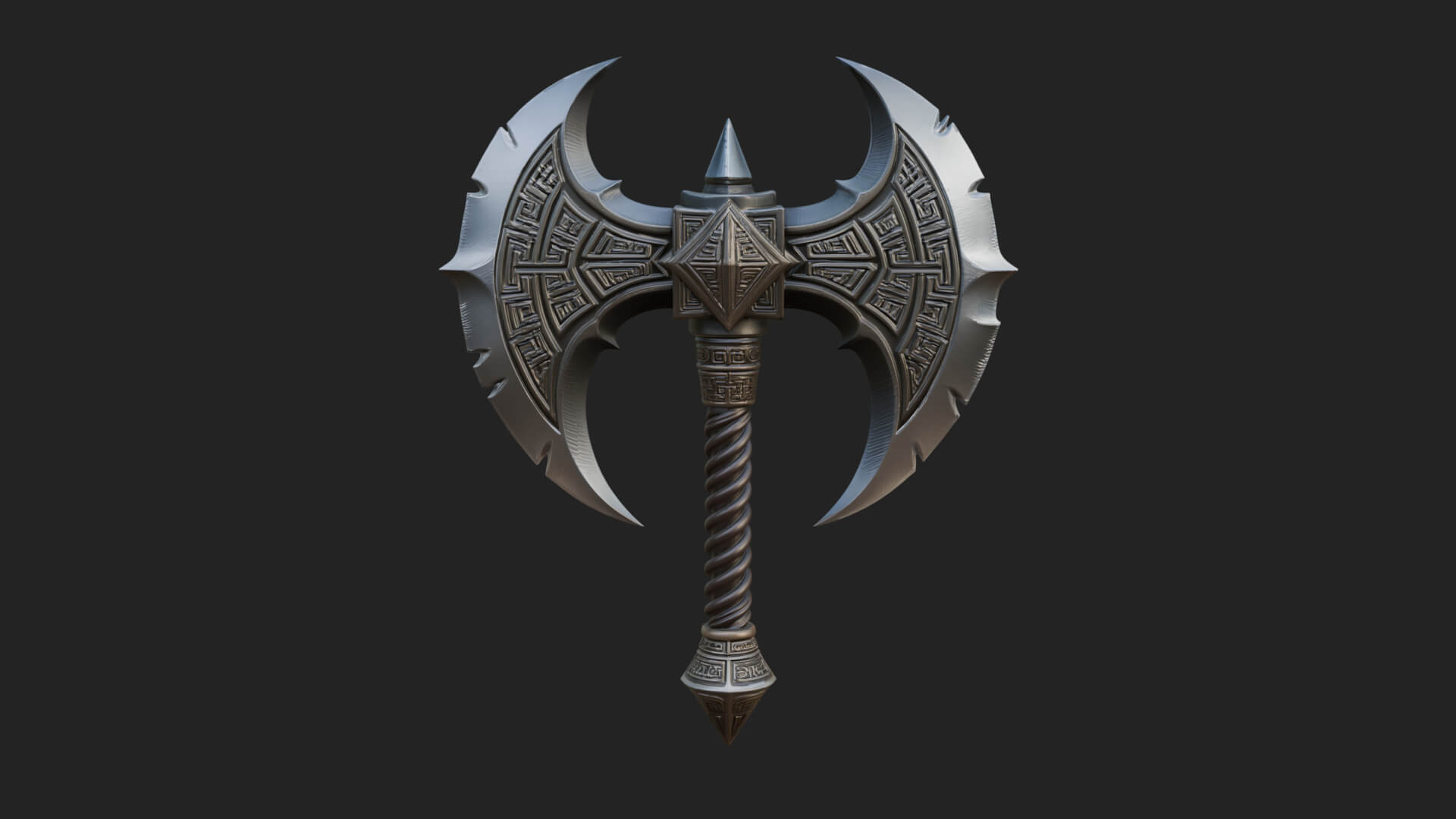 Twin Blade War Axe Model Design 9 3D Print Model 3D Model