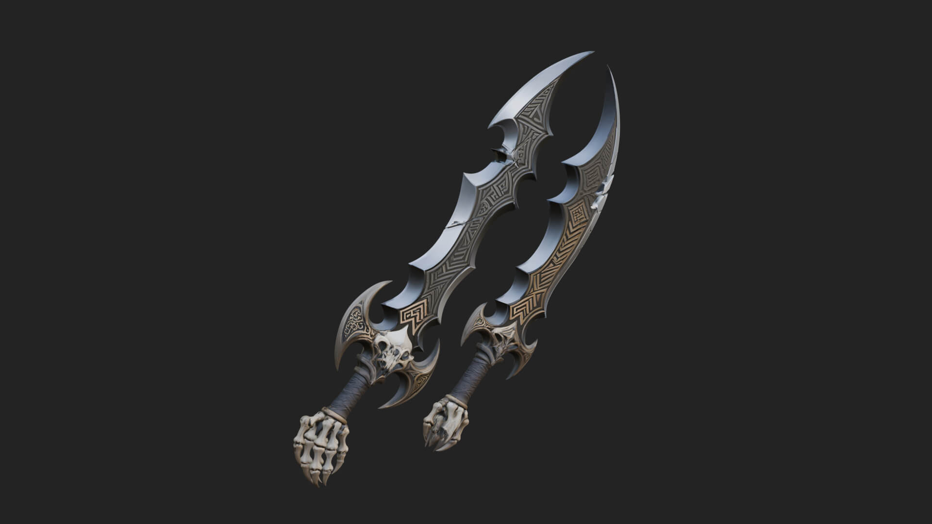 Twin Clawed Glaive Pair Model Design 1 3D Print Model 3D Model