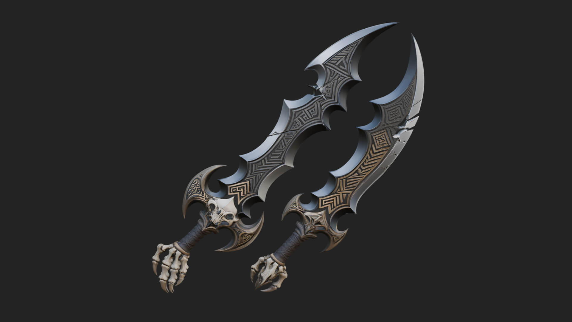 Twin Clawed Glaive Pair Model Design 1 3D Print Model 3D Model
