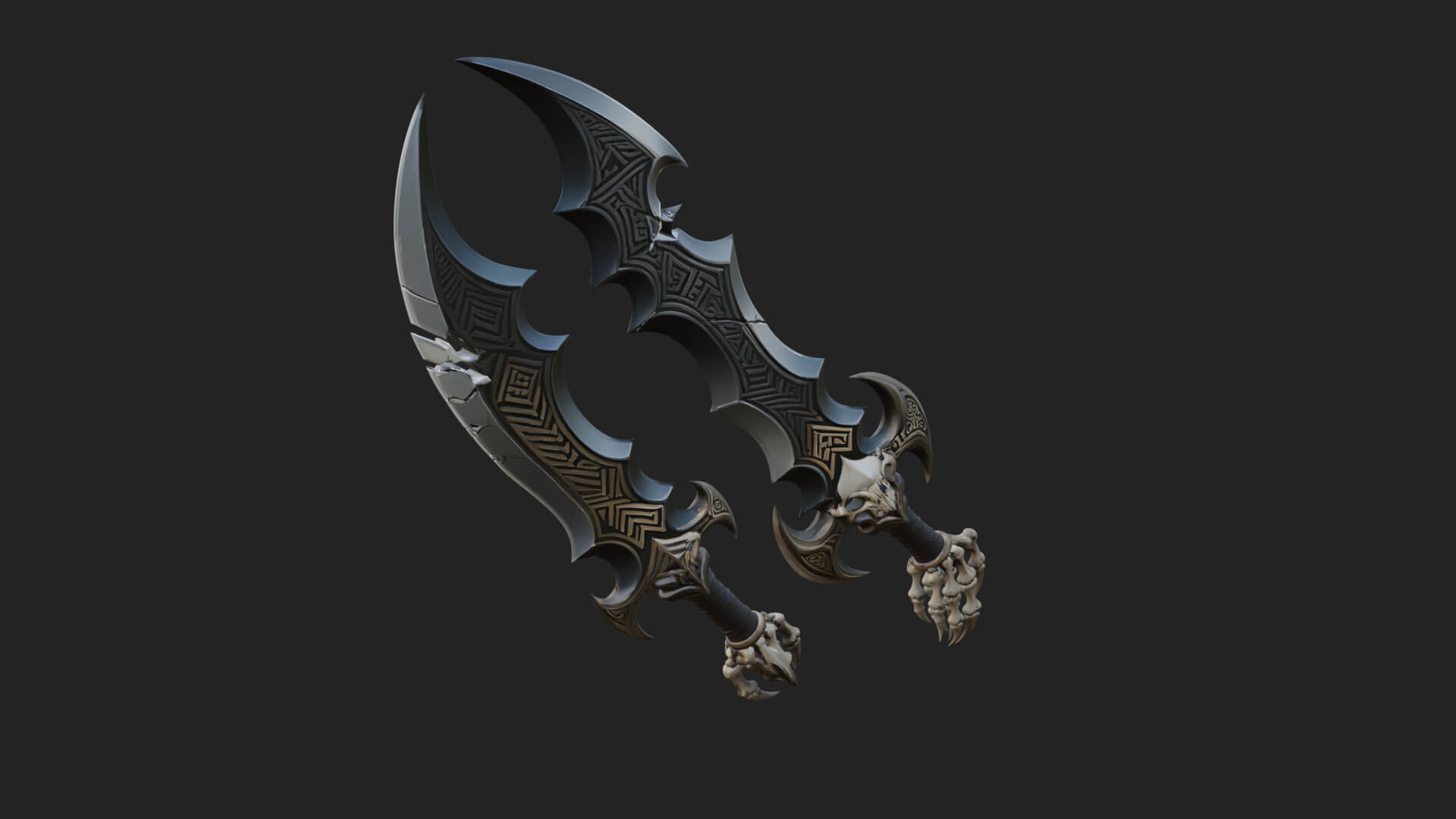 Twin Clawed Glaive Pair Model Design 1 3D Print Model 3D Model