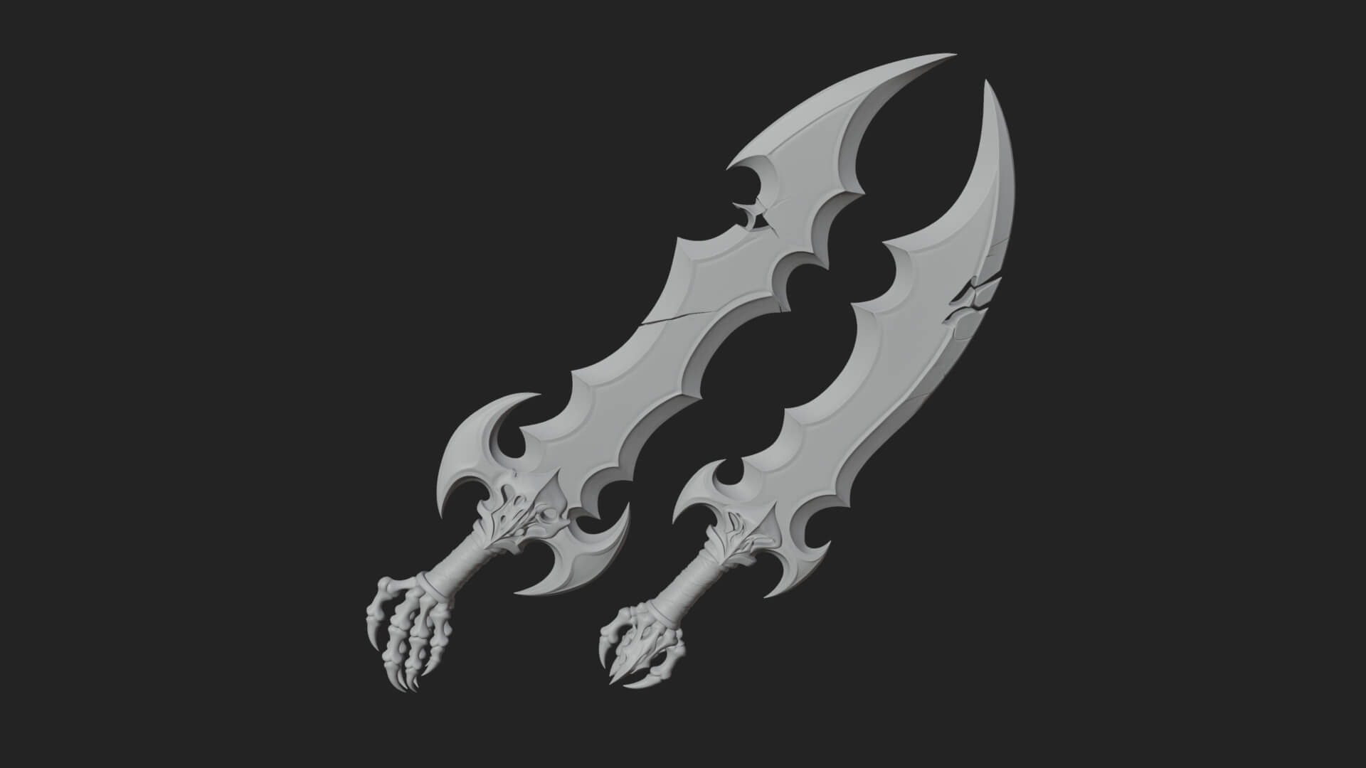 Twin Clawed Glaive Pair Model Design 1 3D Print Model 3D Model