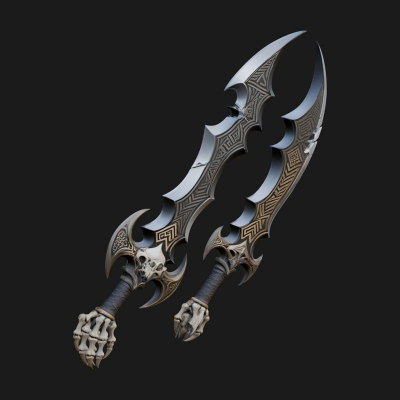 Twin Clawed Glaive Pair Model Design 1 3D Print Model