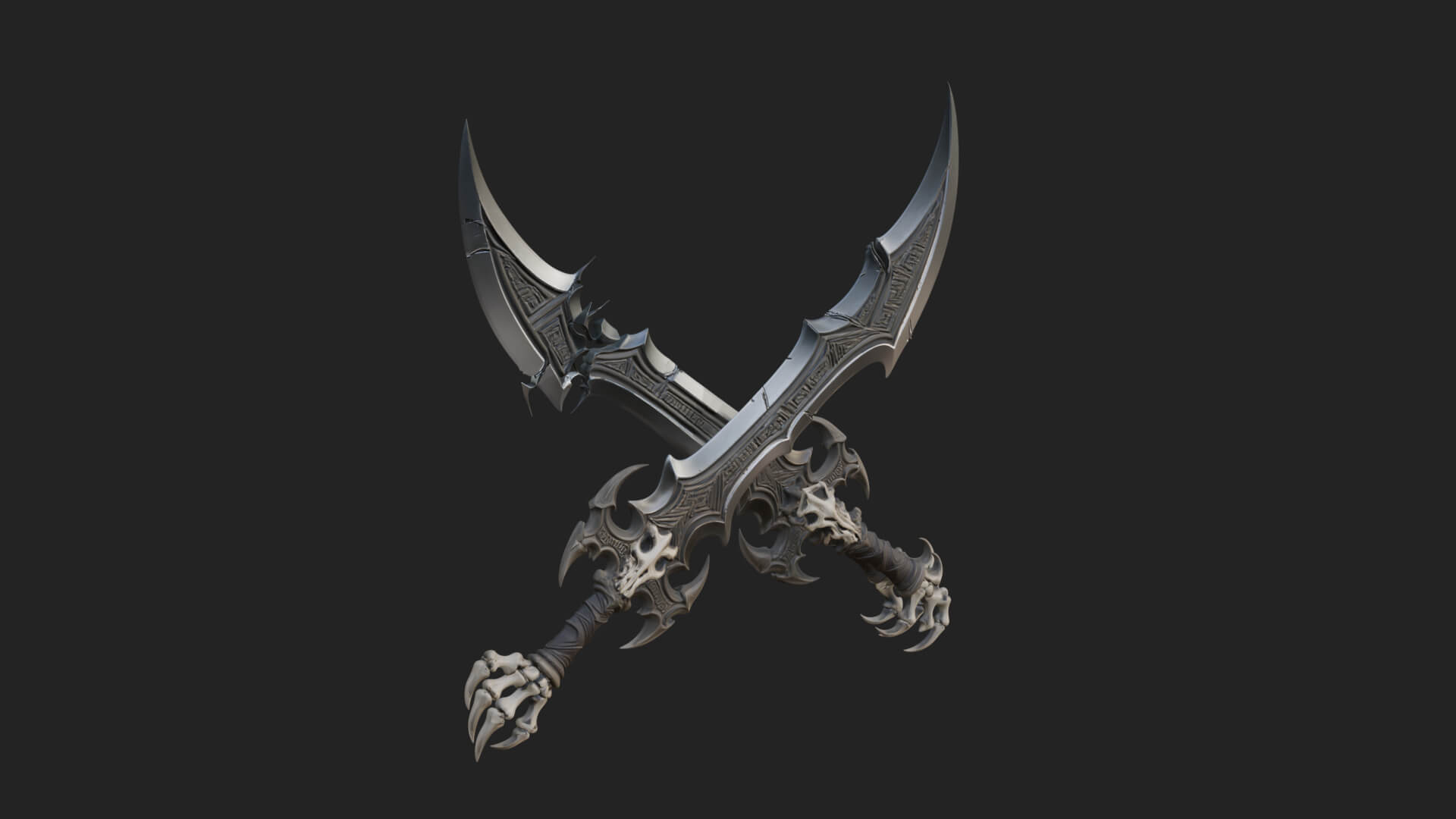 Twin Clawed Glaive Pair Model Design 4 3D Print Model 3D Model