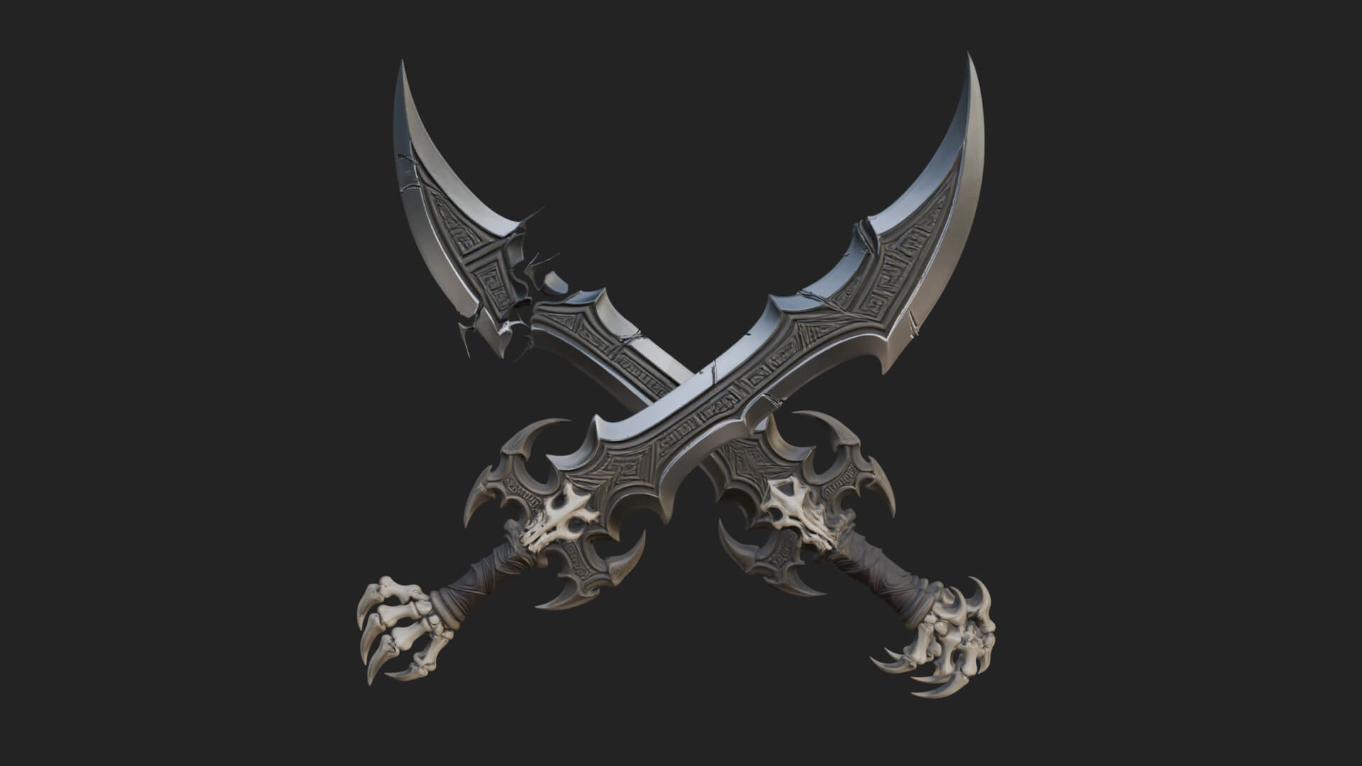 Twin Clawed Glaive Pair Model Design 4 3D Print Model 3D Model