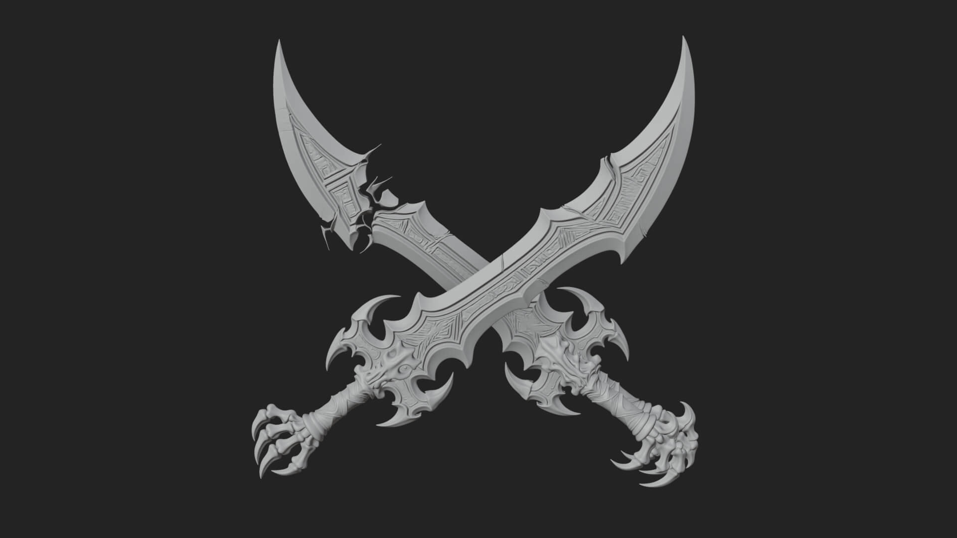 Twin Clawed Glaive Pair Model Design 4 3D Print Model 3D Model
