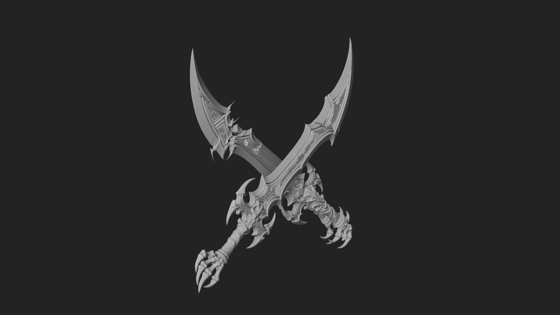 Twin Clawed Glaive Pair Model Design 4 3D Print Model 3D Model