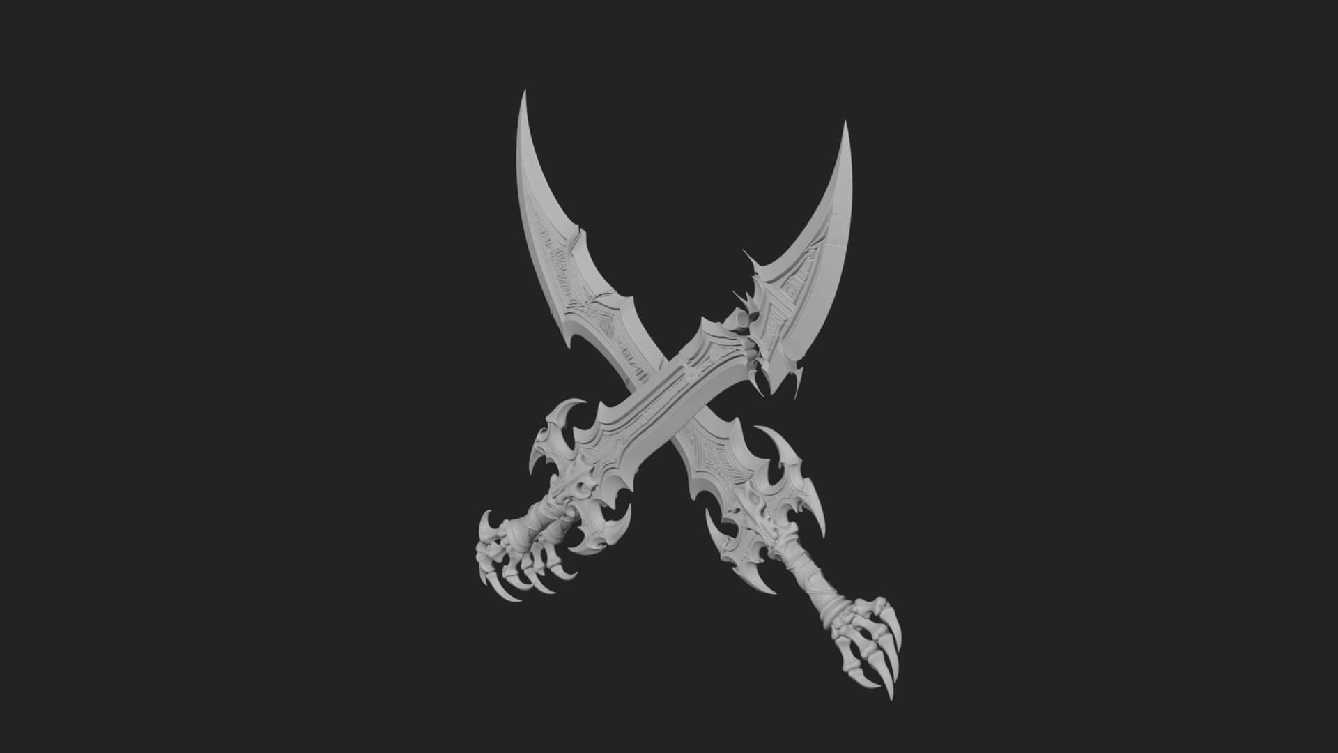 Twin Clawed Glaive Pair Model Design 4 3D Print Model 3D Model