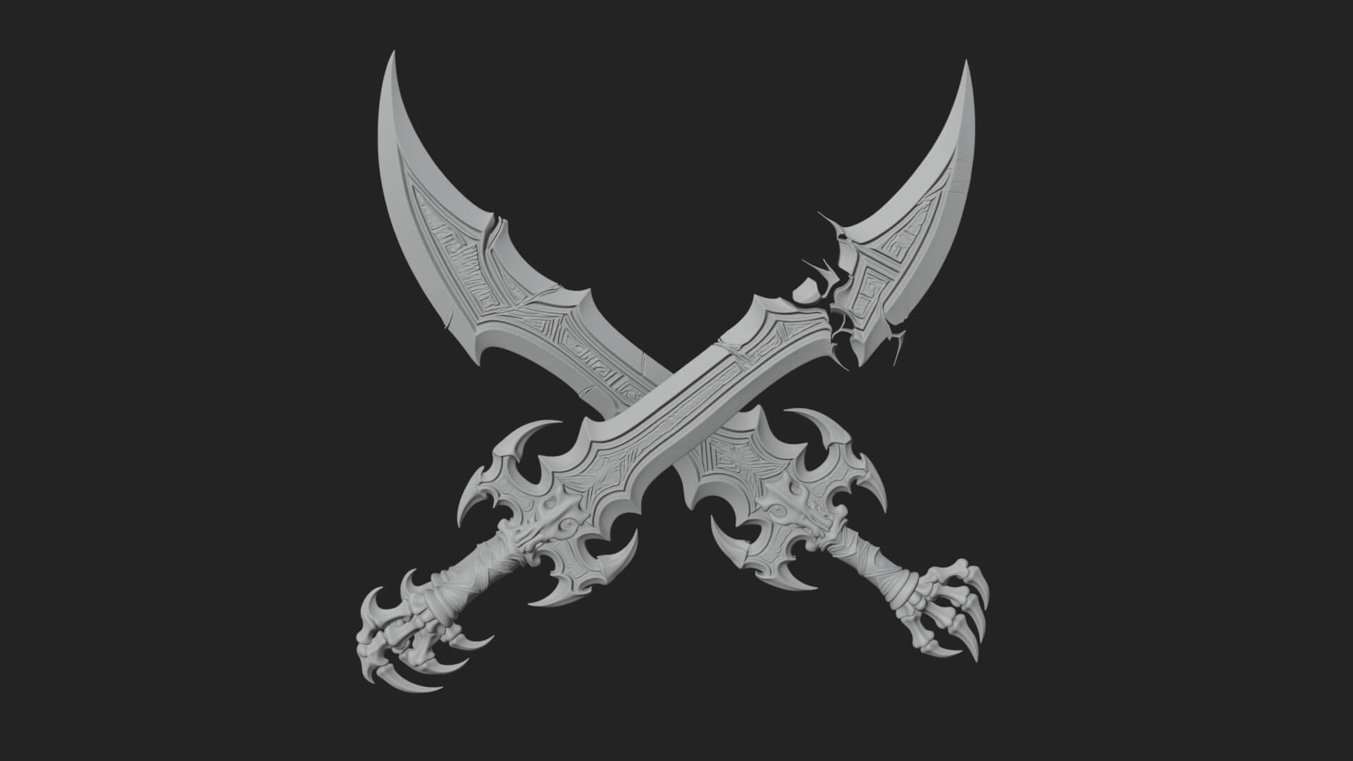Twin Clawed Glaive Pair Model Design 4 3D Print Model 3D Model