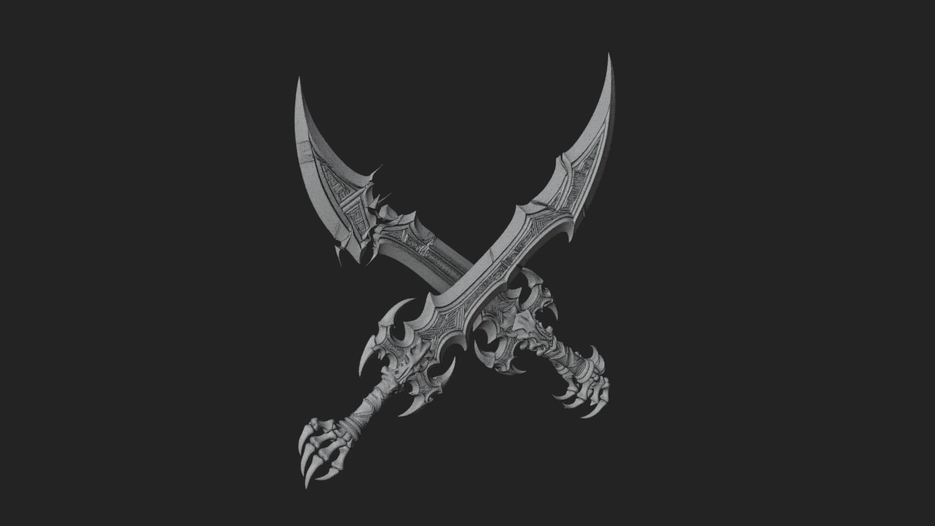Twin Clawed Glaive Pair Model Design 4 3D Print Model 3D Model