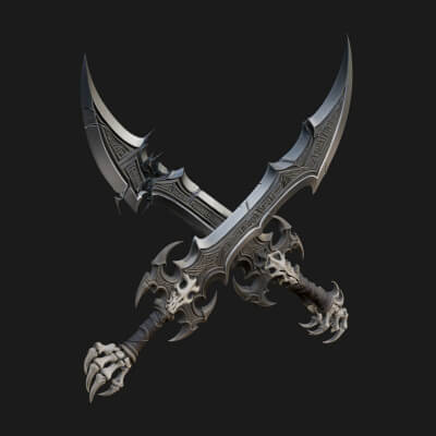 Twin Clawed Glaive Pair Model Design 4 3D Print Model